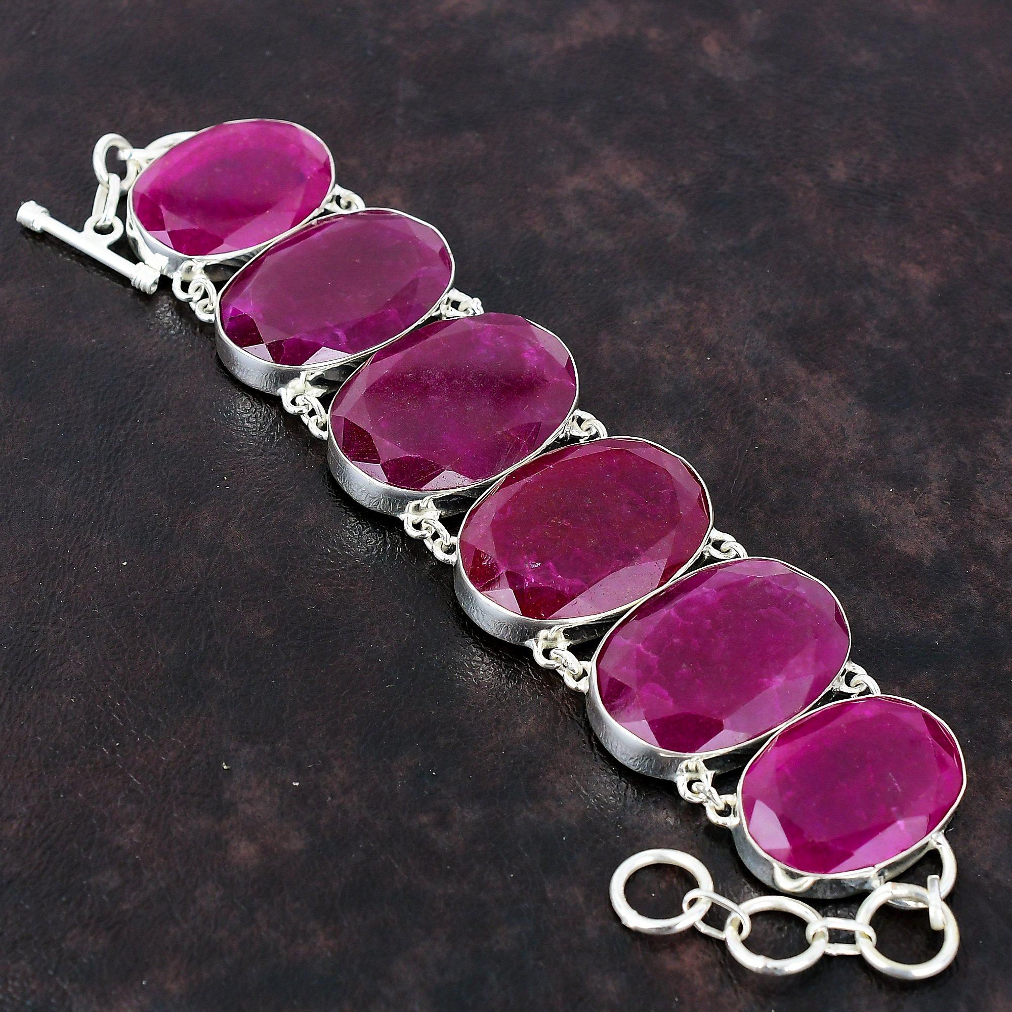 Faceted Kashmir Ruby Bracelet Real Gemstone Jewelry 925 Sterling Silver Bracelet Adjustable Chain Bracelet Anniversary Gift Handmade Jewelry