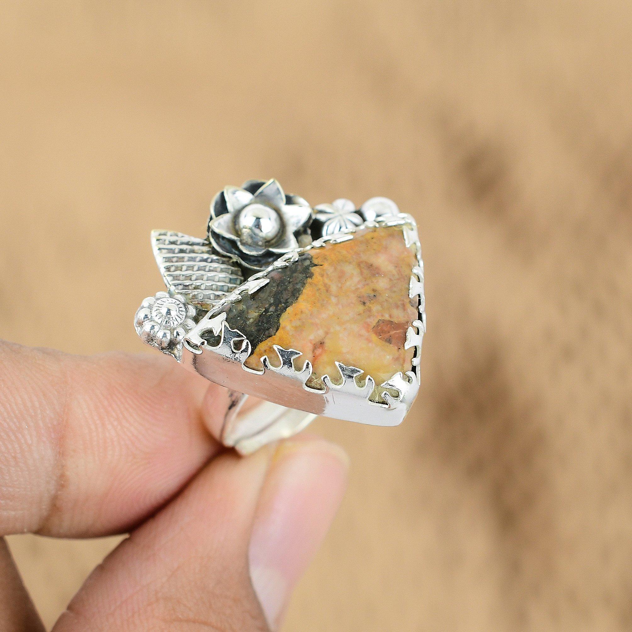 925 Sterling Silver Bauxite Gemstone Anniversary Flower Wife Promise Unique Ring