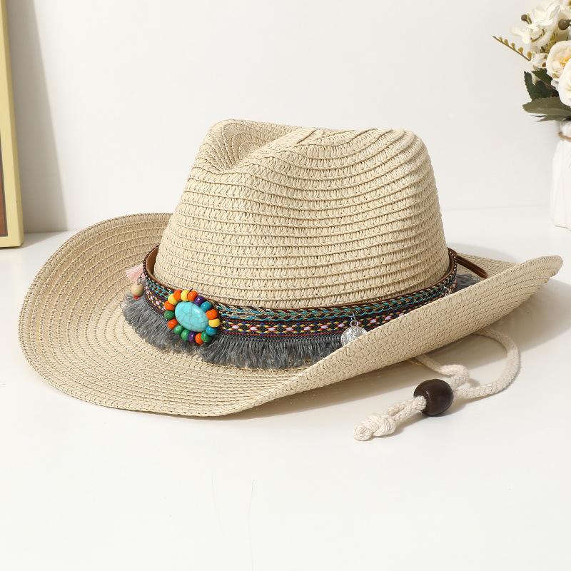 Summer Women's Men's Sun Hat Western Cowboy Gentleman Jazz Sunscreen Handmade Straw Hats