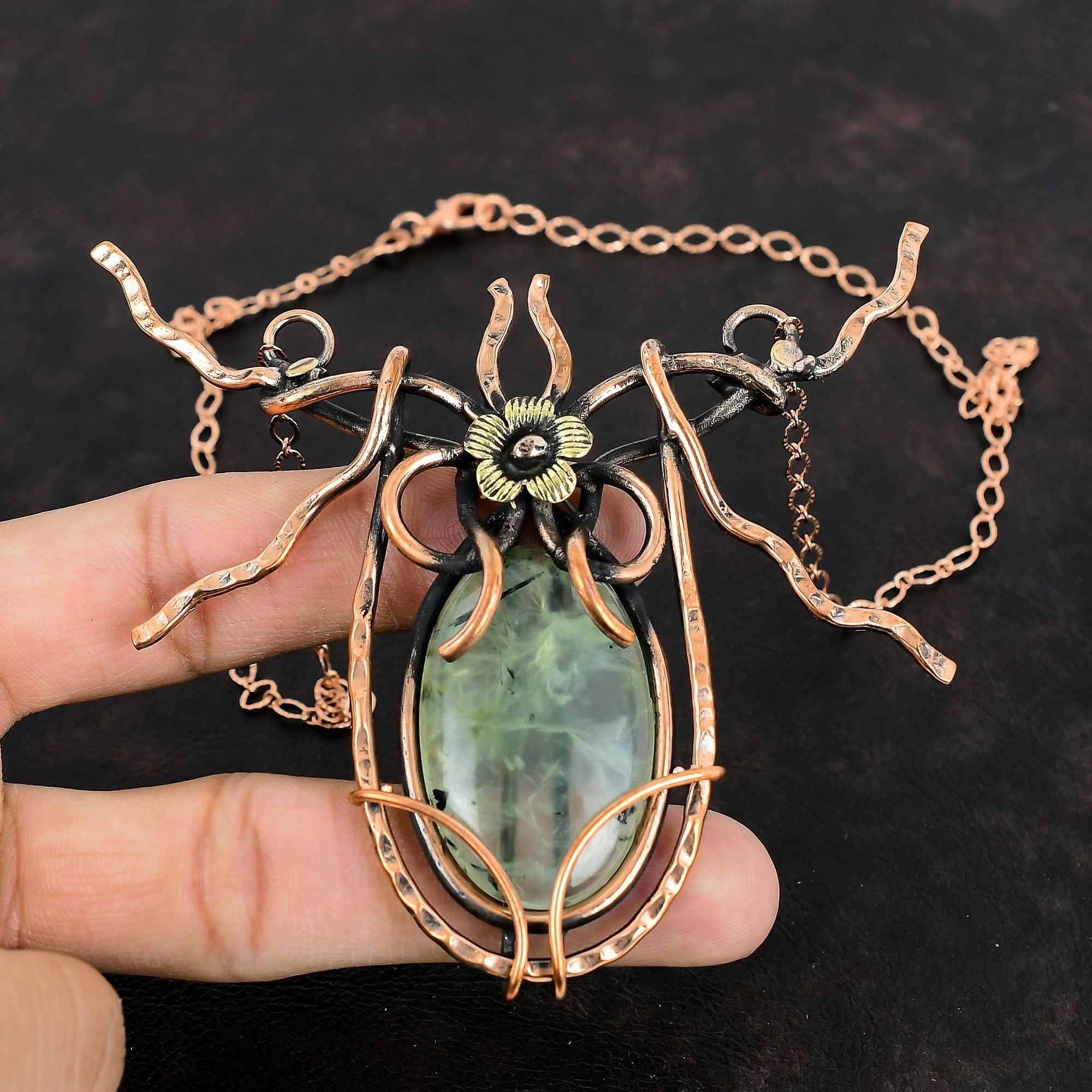 Ожерелье из мха и пренита, обернутое медной проволокой, регулируемое ожерелье-цепочка, ожерелье из меди, ожерелье ручной работы из драгоценных камней, ожерелье из проволоки