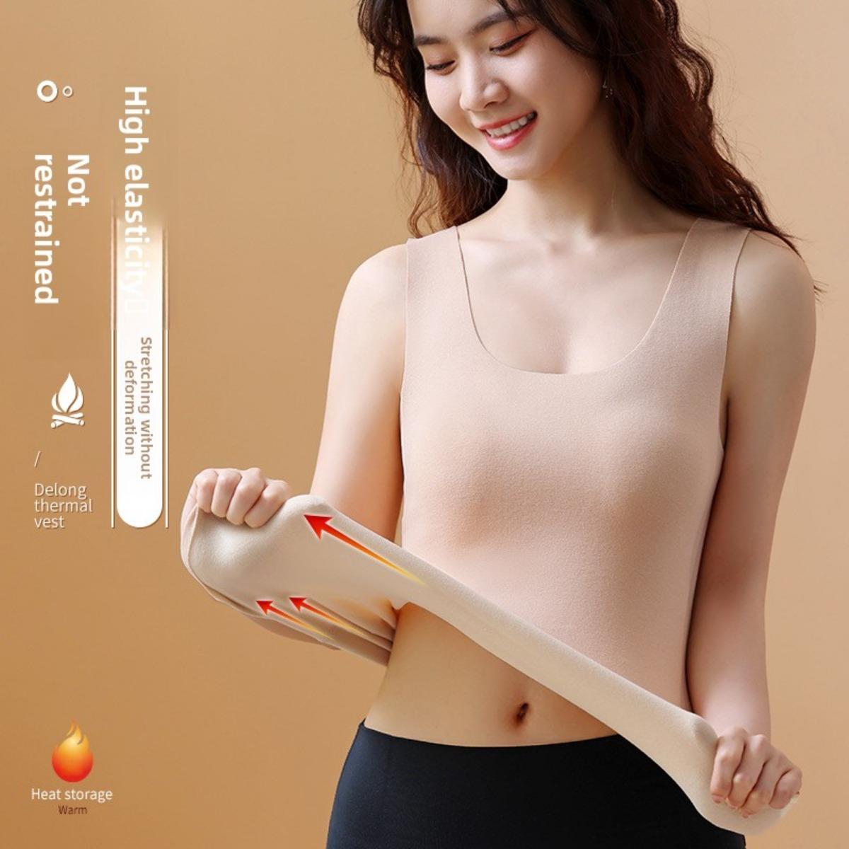 Women's Warm Sleeveless Warm Top - Winter Warmth, High Elasticity -Line Contour Shirt, Round Neck Fitness and Stacking Shirt - Soft and Comfortable