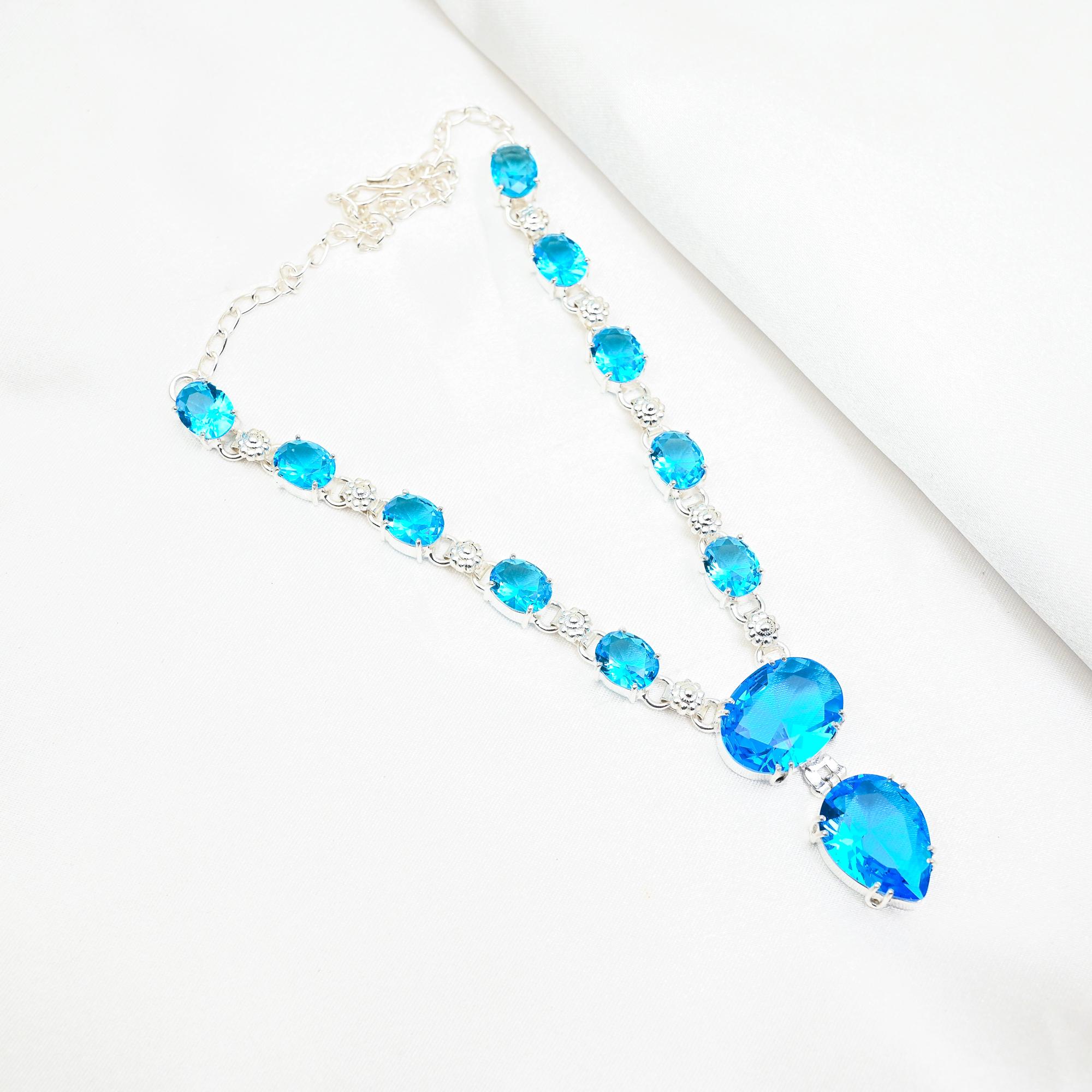 Ожерелье с голубым топазом, драгоценные камни, ожерелье из чистого серебра 925 пробы, ювелирные изделия ручной работы, ожерелье с камнем по рождению, подарок для него