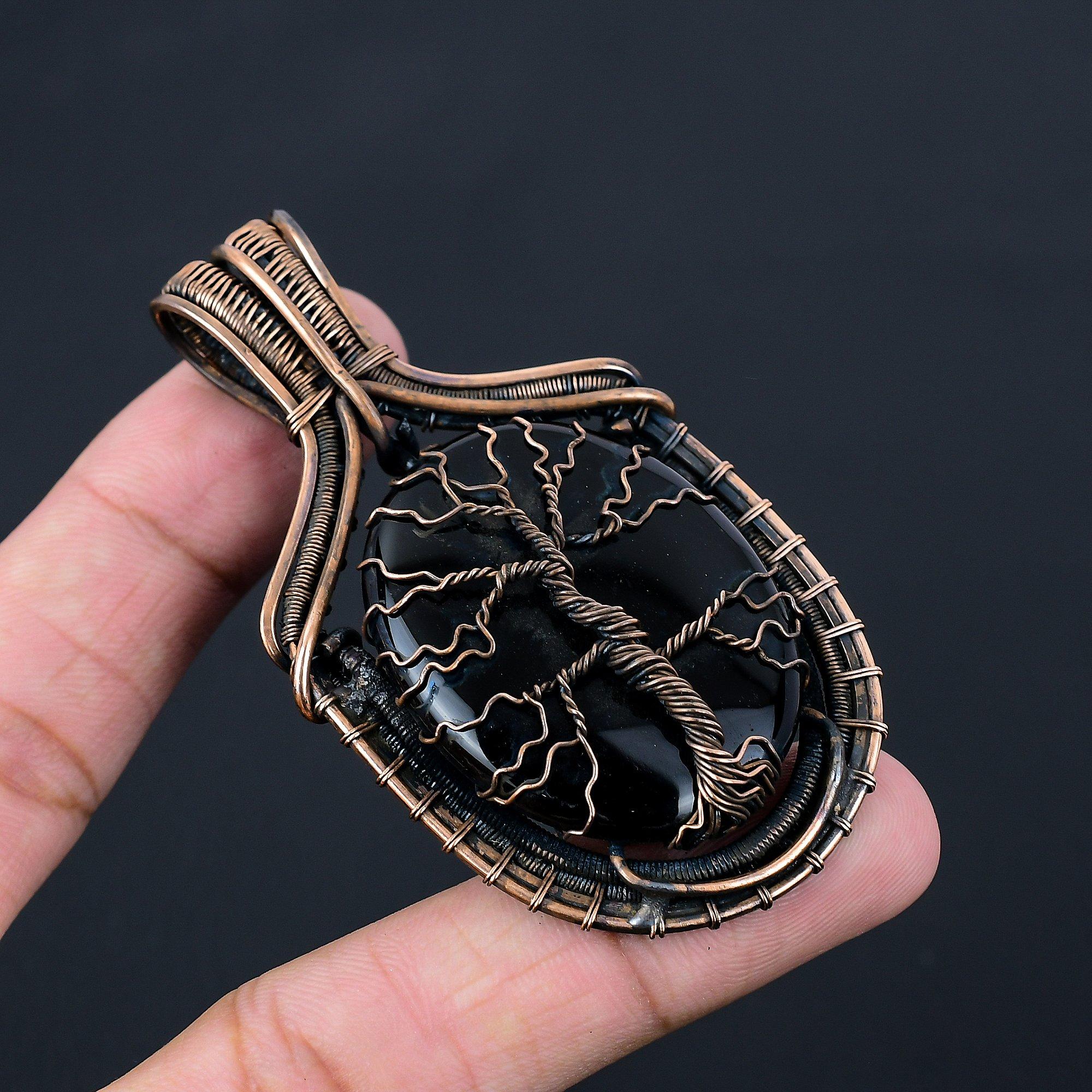 Древо жизни, черный оникс, драгоценный камень, чистая медная проволока, обернутая ювелирным кулоном ручной работы