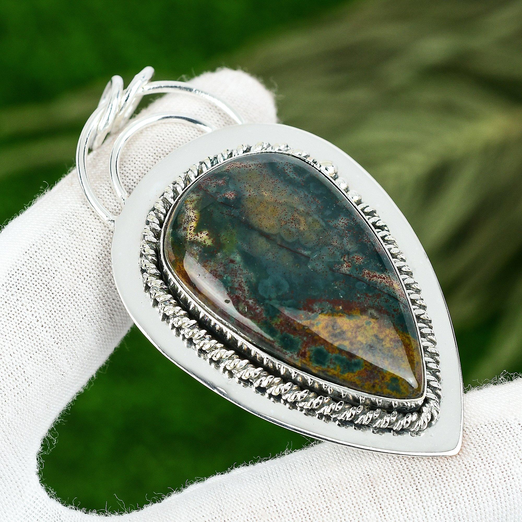 Mothers day Deal 925 Sterling Silver Pear Bloodstone Stone March Pendant Jewelry