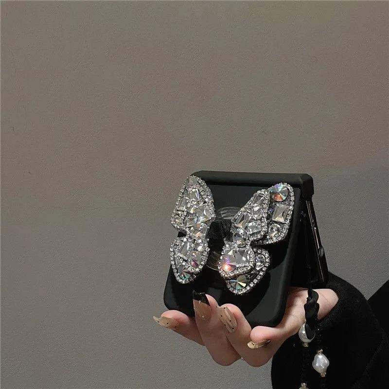 mix flip case glitter diamond butterfly stand Case For Xiaomi Mix Flip / Xiaomi mix flip2 Cover Cute Cases Black