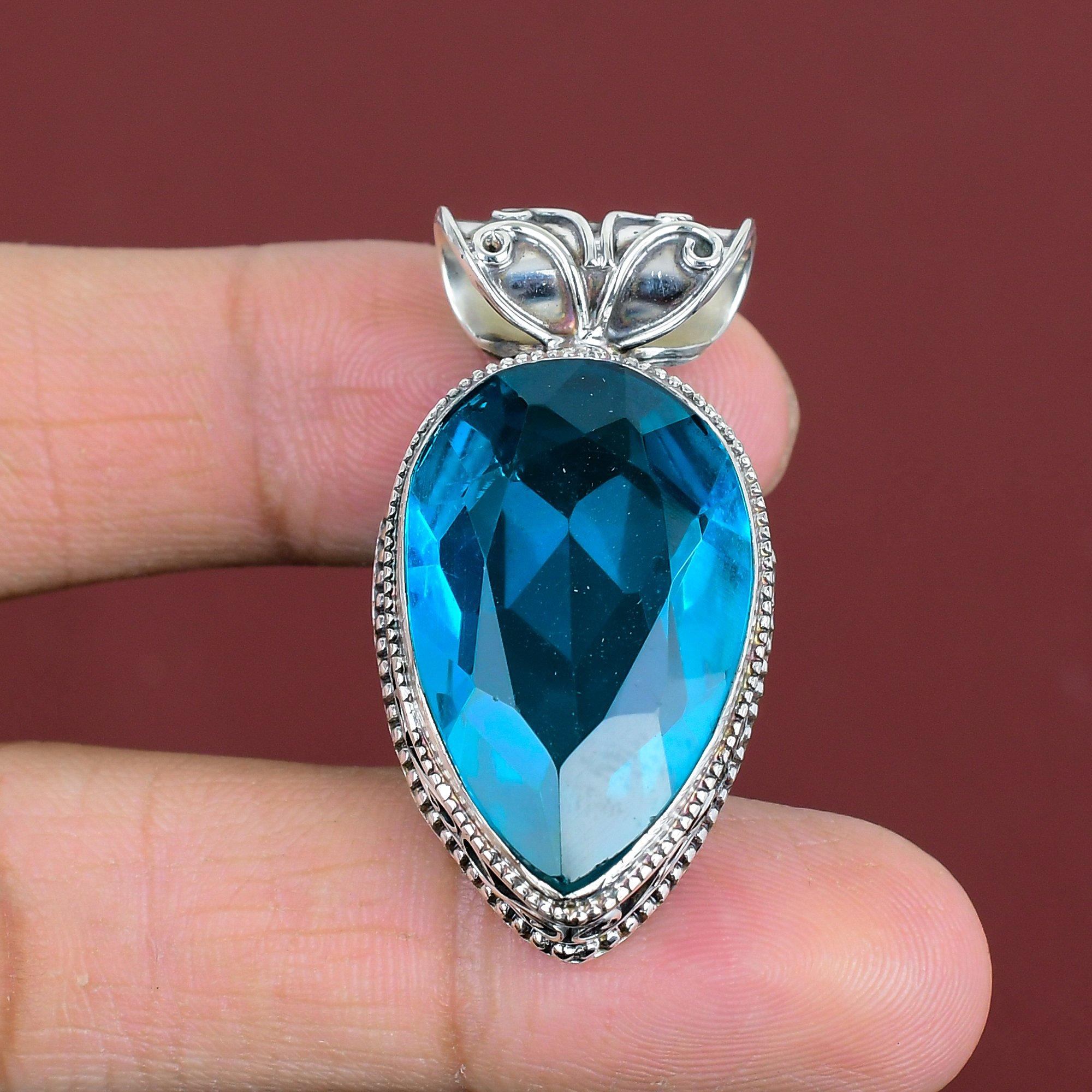 Faceted Indicolite Pendant 925 Sterling Silver Pendant Wonderful Vintage Pendant Original Gemstone Jewelry Gifts For Women Handmade Pendant