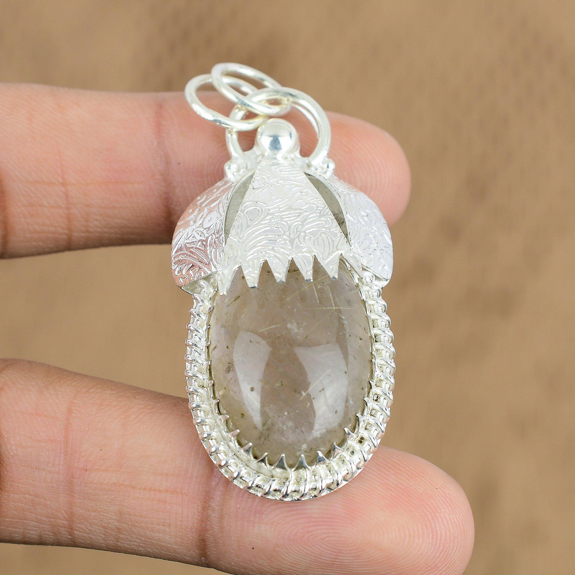 Сделка ко Дню женщин Подвеска из стерлингового серебра 925 пробы, овальная, с натуральным золотистым рутилом