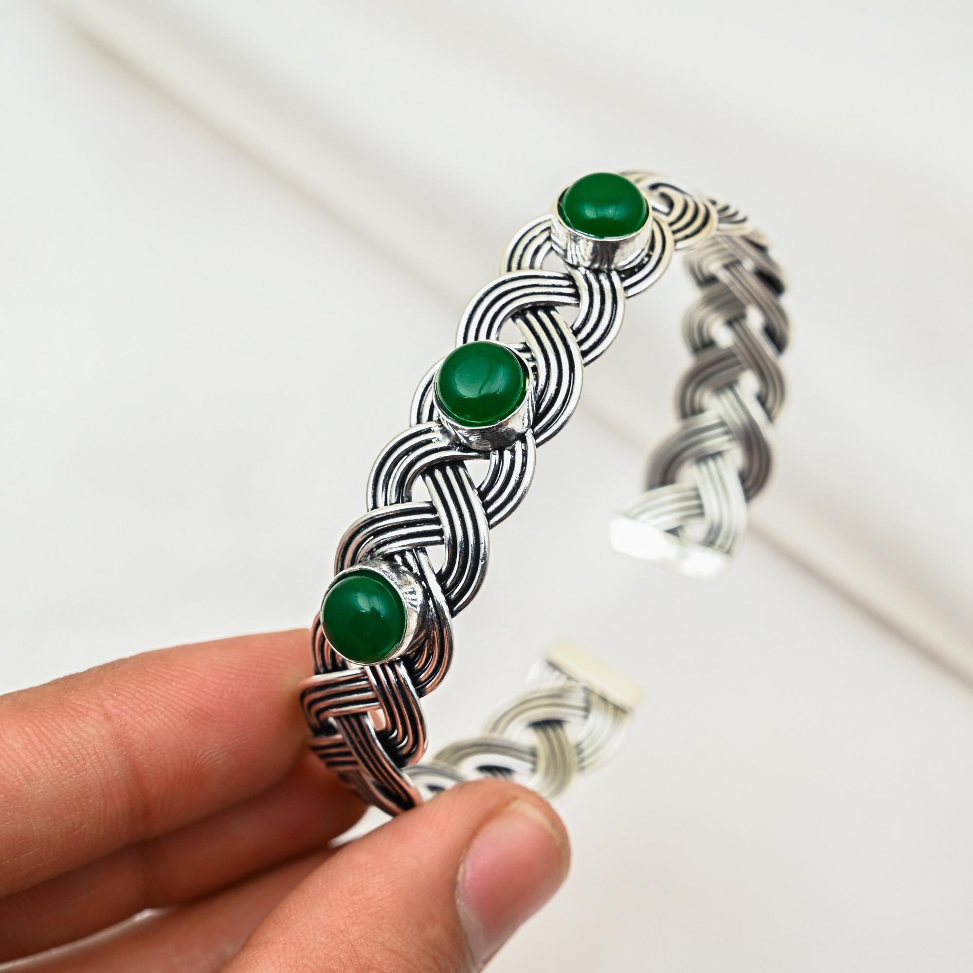 Green Onyx Bracelet Handmade Gemstone Jewelry, 925 Sterling Silver Bracelet, Adjustable Chain Bracelet, Gift For Mom Dainty Bracelet