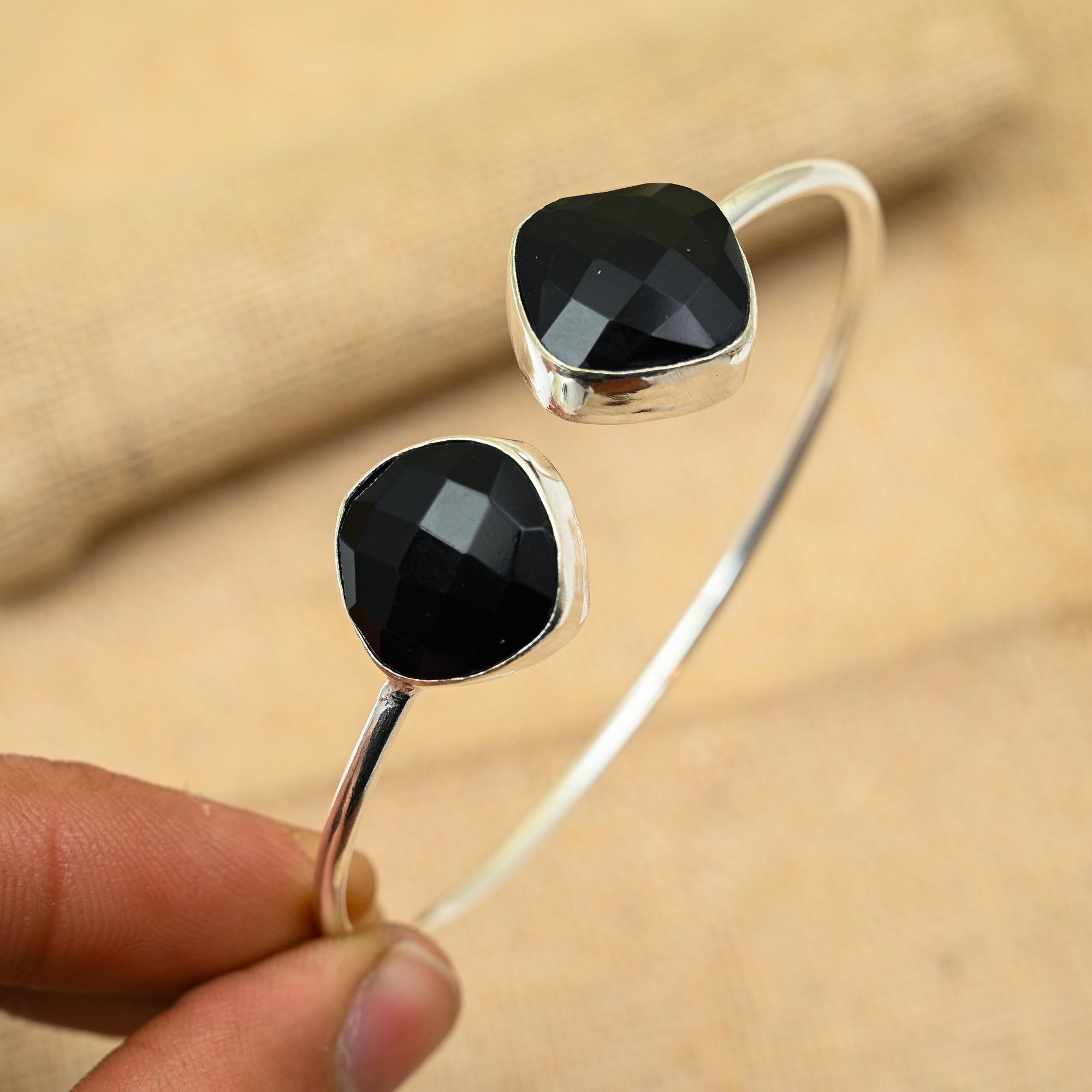 Черная шпинель, драгоценный камень ручной работы, стерлинговое серебро 925 пробы, ювелирные манжеты для свадебного подарка