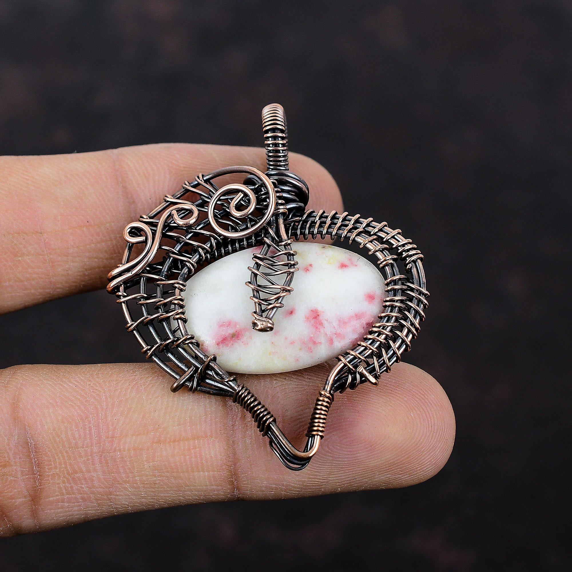 Подвеска из медной проволоки с киноварью, ювелирное изделие ручной работы, подвеска из драгоценного камня, ювелирное изделие с проволочной обмоткой, подарок для него, подвеска из медной проволоки с киноварью, этническая подвеска