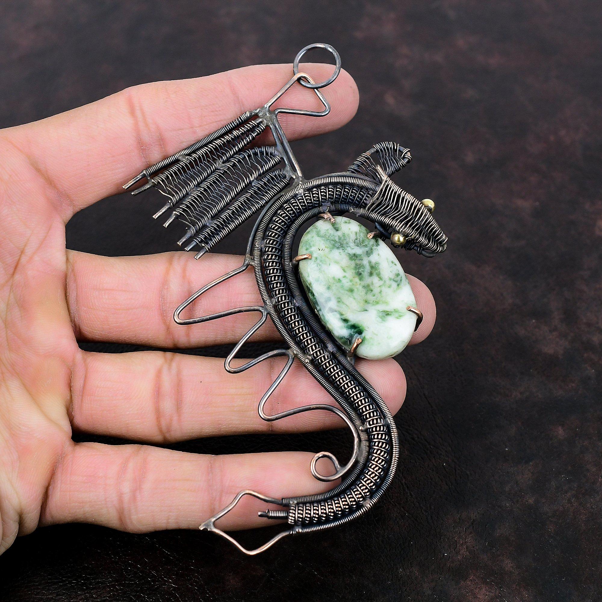 Кулон с деревом и агатом, кулон в медной проволоке, кулон ручной работы с драгоценным камнем, чудесный кулон с драконом, подарок на помолвку, кулон с деревом, агатом, медные украшения