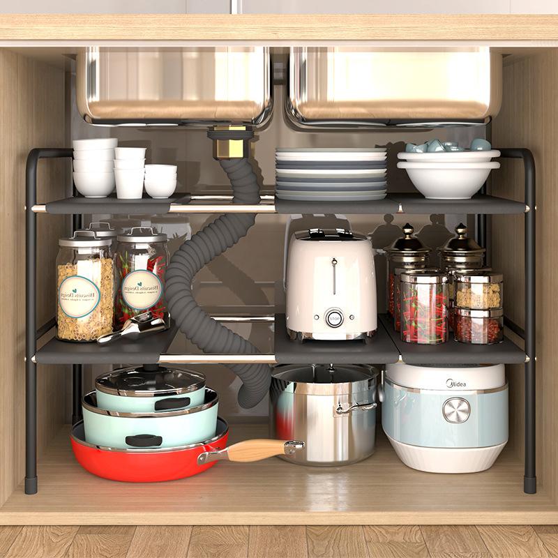 Kitchen Organiser Under Sink Rack Storage Shelves Expandable 2 Tier Cabinet Shelf Dishes Rack Under Sink Holder Bathroom Shelf