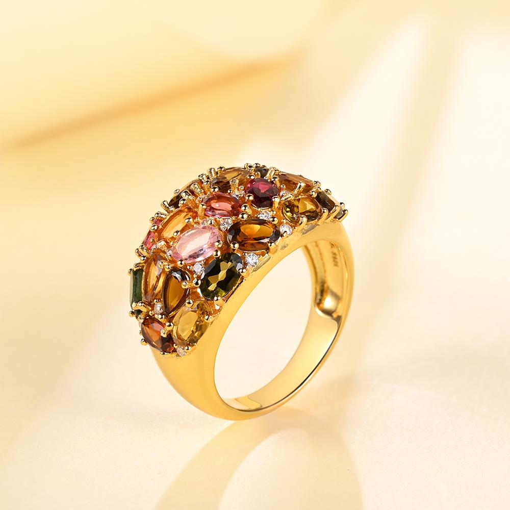 Unique 925 Sterling Silver Real Multicolor Tourmaline Gemstone Gorgeous Ring for Women Wedding Party Charm Luxury Jewelry Gift