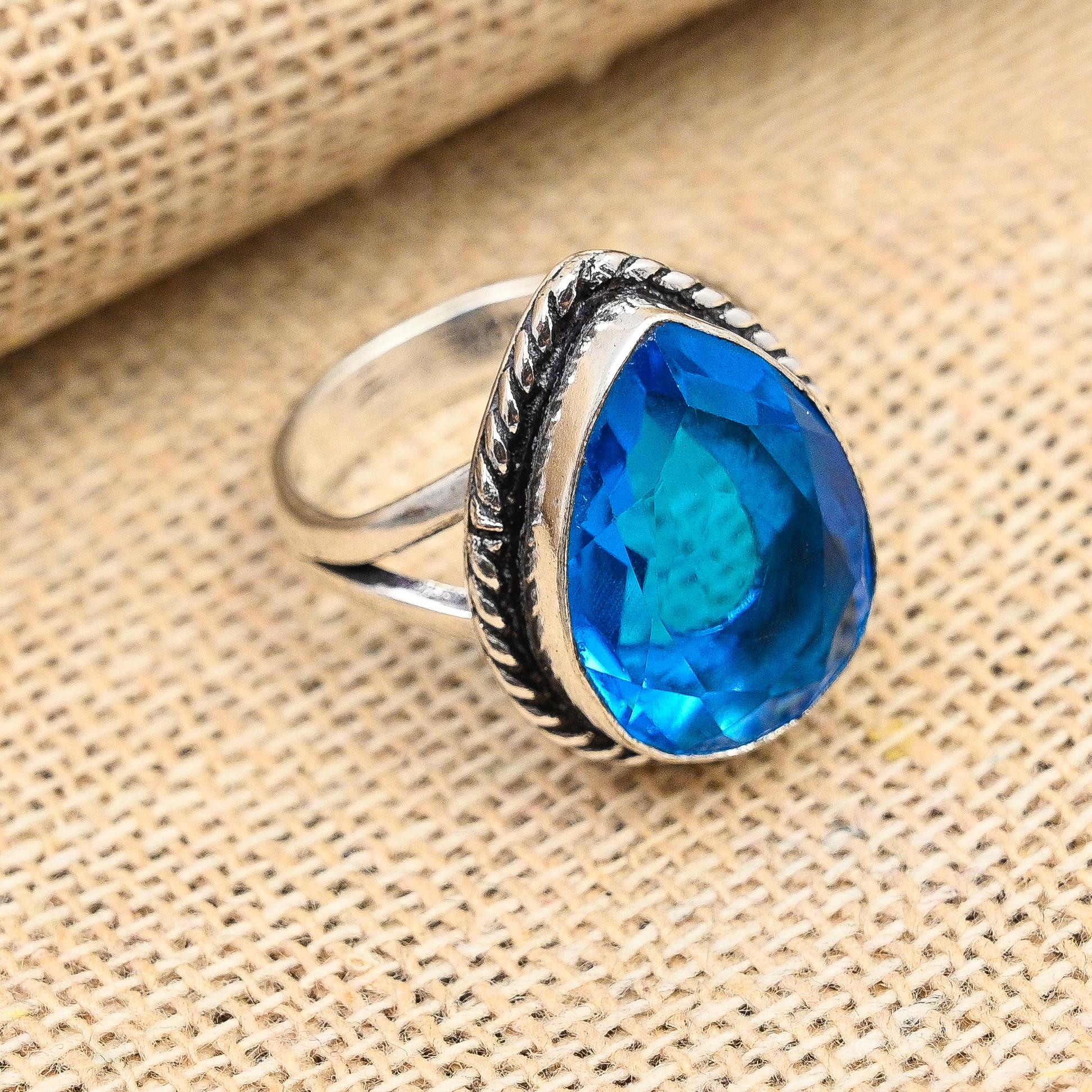 Ювелирные изделия из стерлингового серебра 925 пробы с синим топазом ручной работы на Рождество