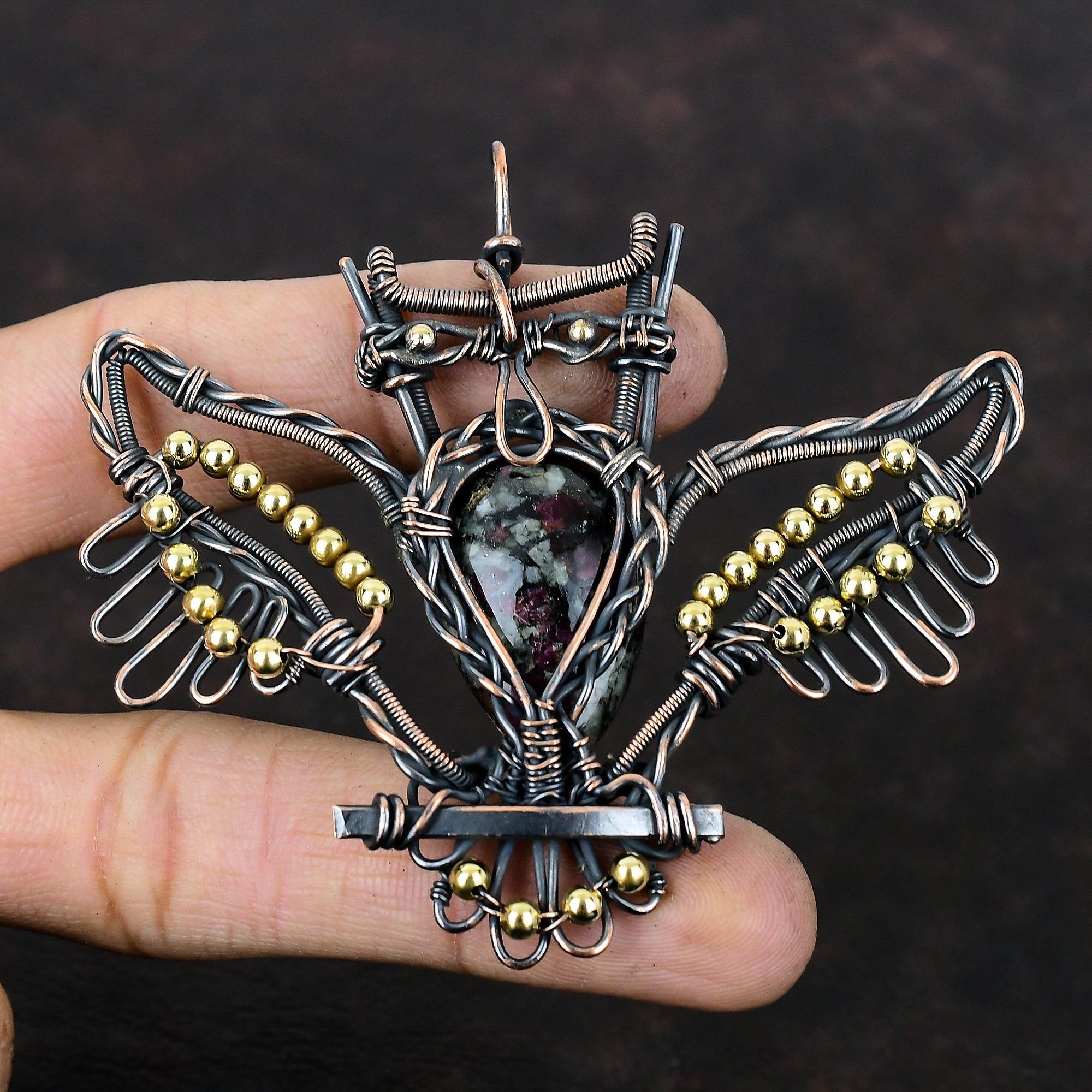 Eudialyte Pendant Copper Wire Wrapped Pendant Handmade Jewelry Gemstone Pendant Gift For Women Eudialyte Copper Jewelry Owl Pendant For Gift