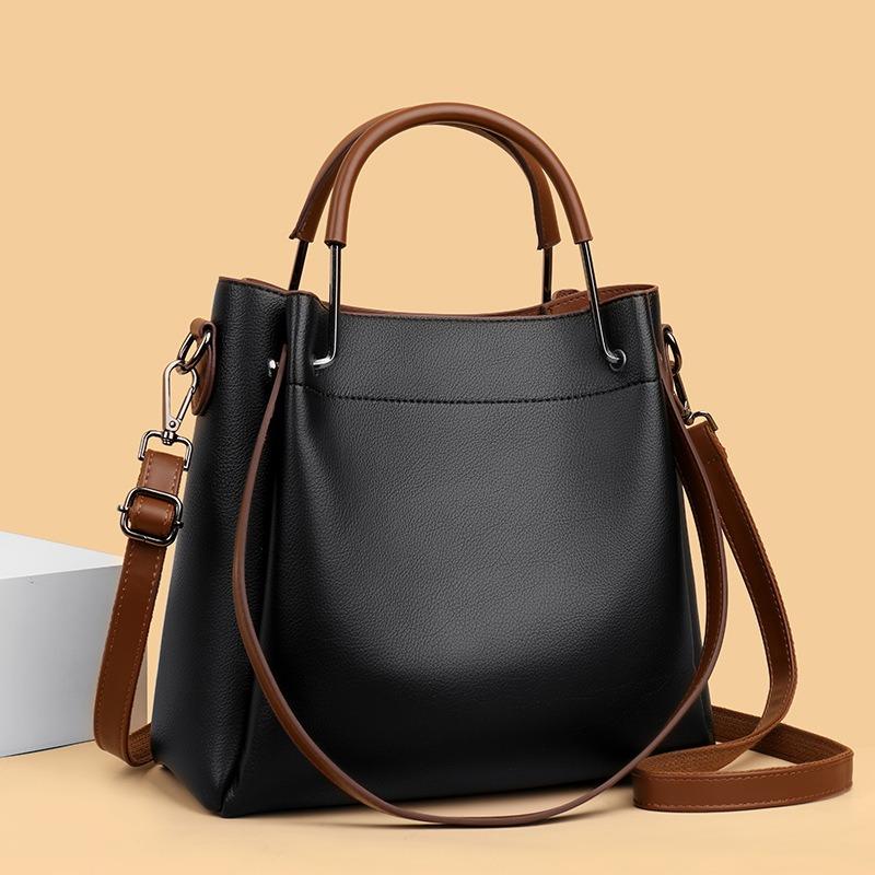 Simple Generous Solid Color Women's Handbags New Style Large Capacity Ladies Bucket Bag High End PU Leather Single Shoulder Bag for Mother's Day Gifts