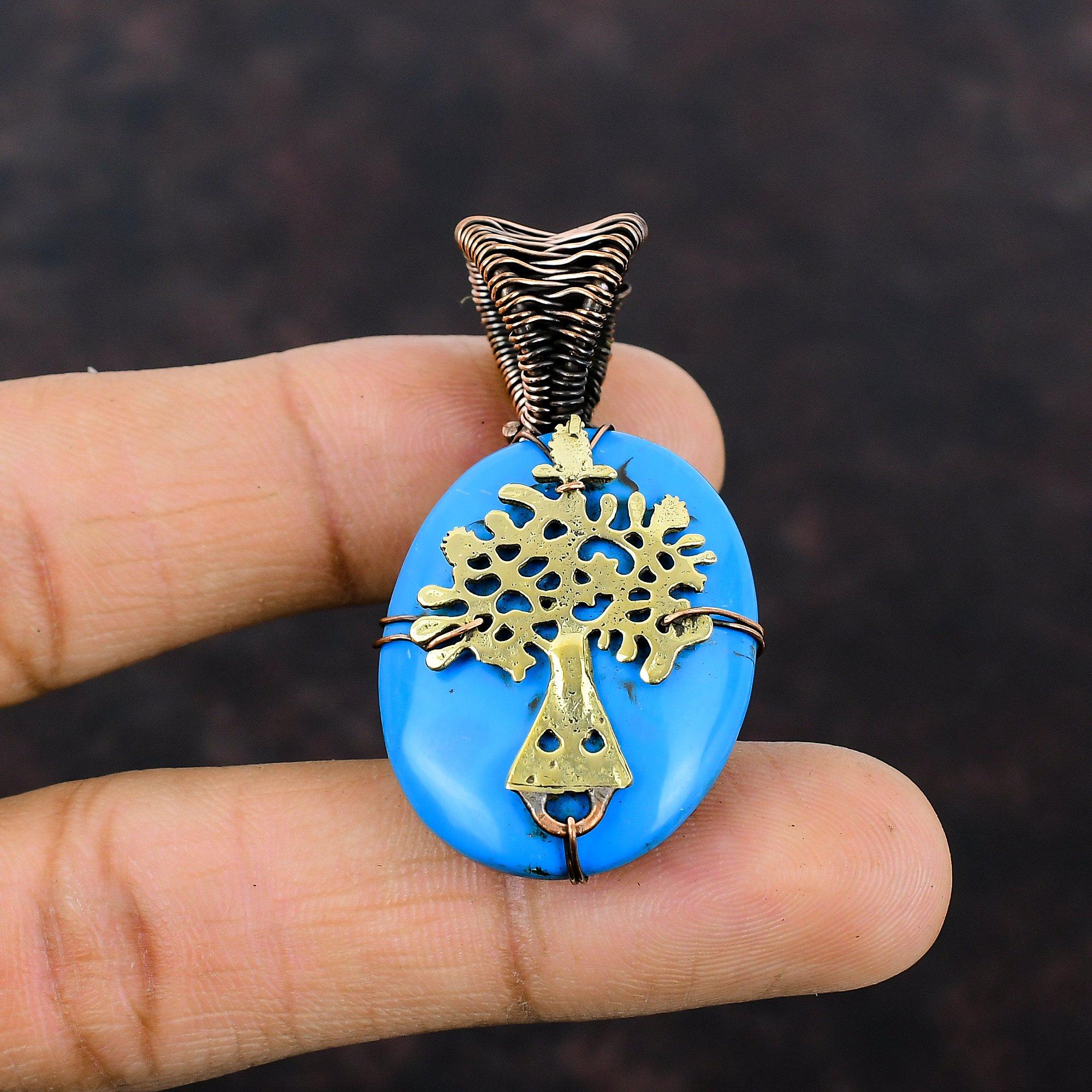Tree Of Life Sleeping Beauty Turquoise Pendant Copper Wire Wrapped Gemstone Pendant Beautiful Copper Jewelry Handmade Wire Jewelry For Gift