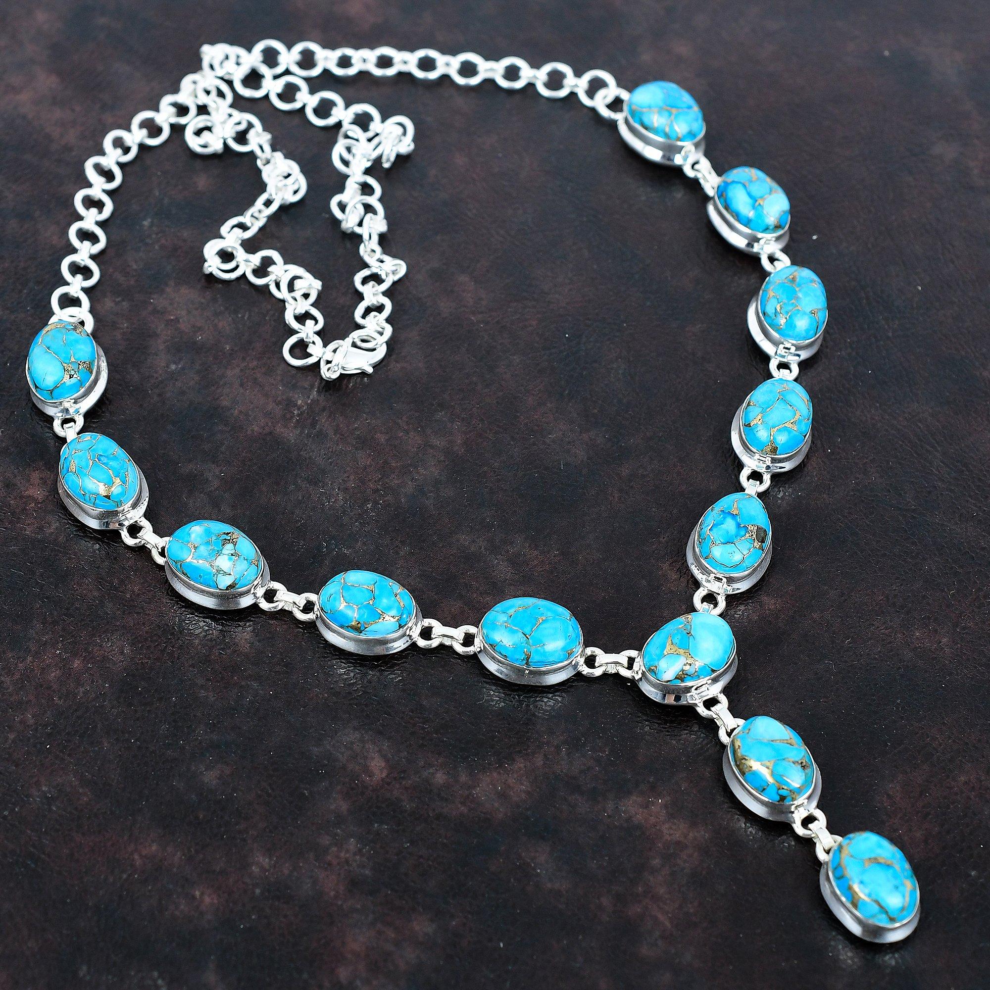 Ожерелье из меди и бирюзы, ожерелье из стерлингового серебра 925 пробы, регулируемая цепочка, драгоценный камень, уникальное ювелирное изделие, ожерелье ручной работы, подарок для нее