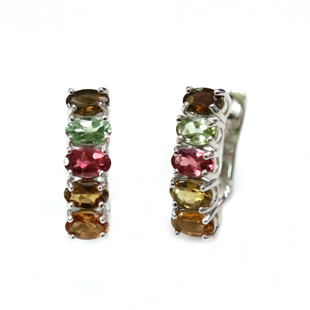 Bolaijewelry Серьги из стерлингового серебра 925 пробы с натуральным турмалином овальной формы 3*5 мм, простой дизайн, натуральные красочные драгоценные камни, изысканные украшения для девочек