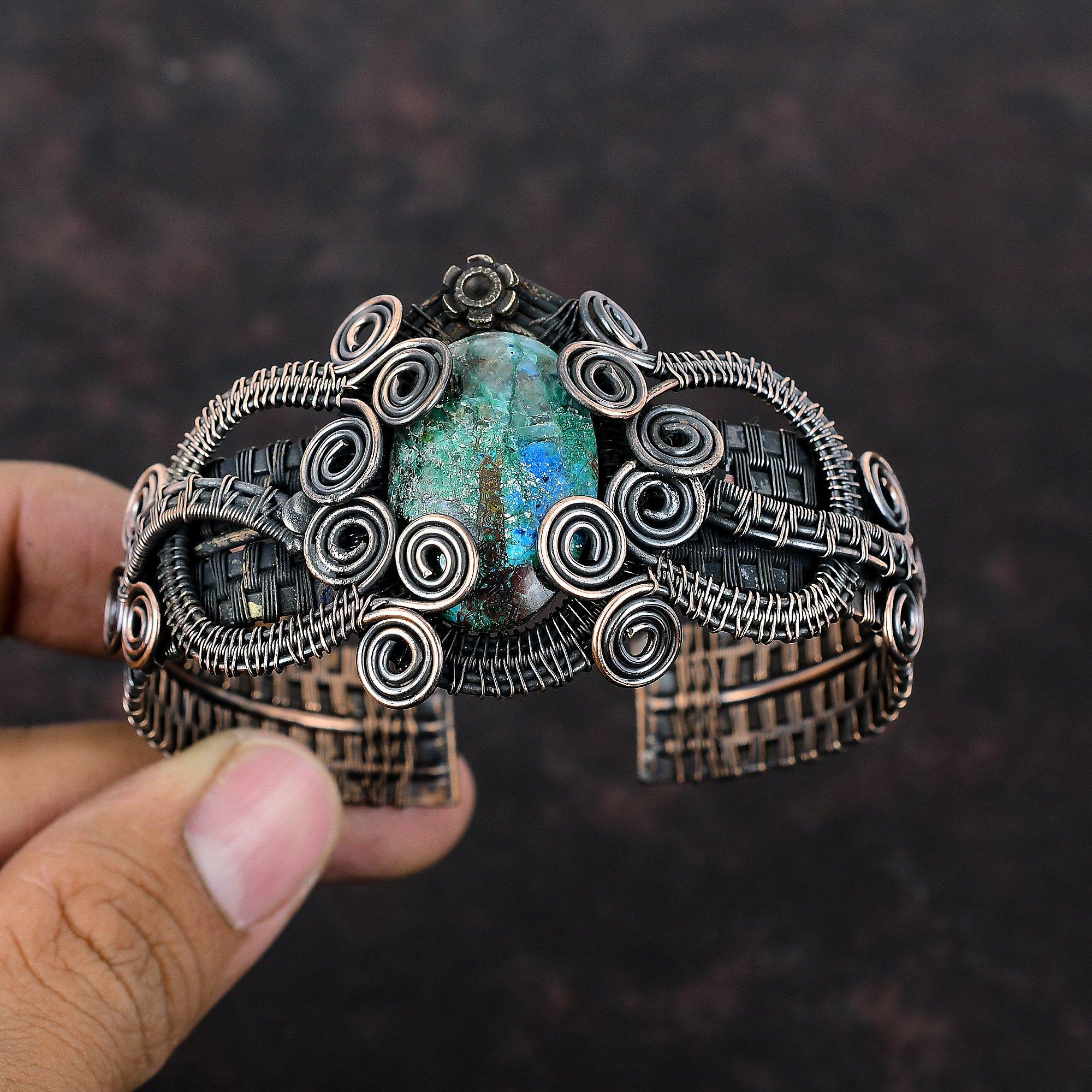 Браслет из шаттукита, браслет-манжета из медной проволоки, браслет-манжета, браслет ручной работы, регулируемый браслет, манжета из драгоценного камня, медная проволока, ювелирные изделия, свадебный подарок