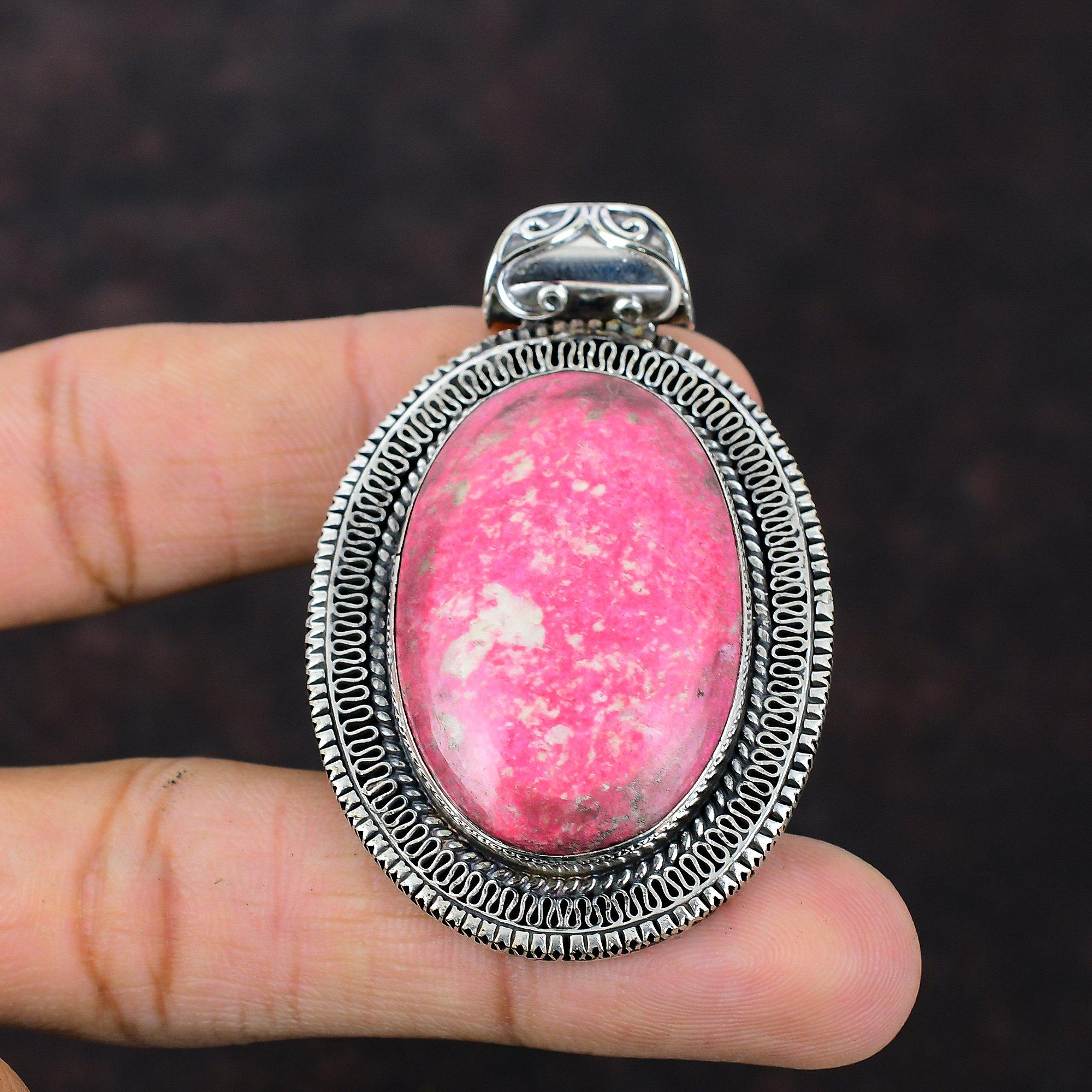 Thulite Pendant Genuine Gemstone Jewelry Designer Pendant 925 Sterling Silver Pendant Vintage Pendant For Gift Handmade Birthstone Jewelry