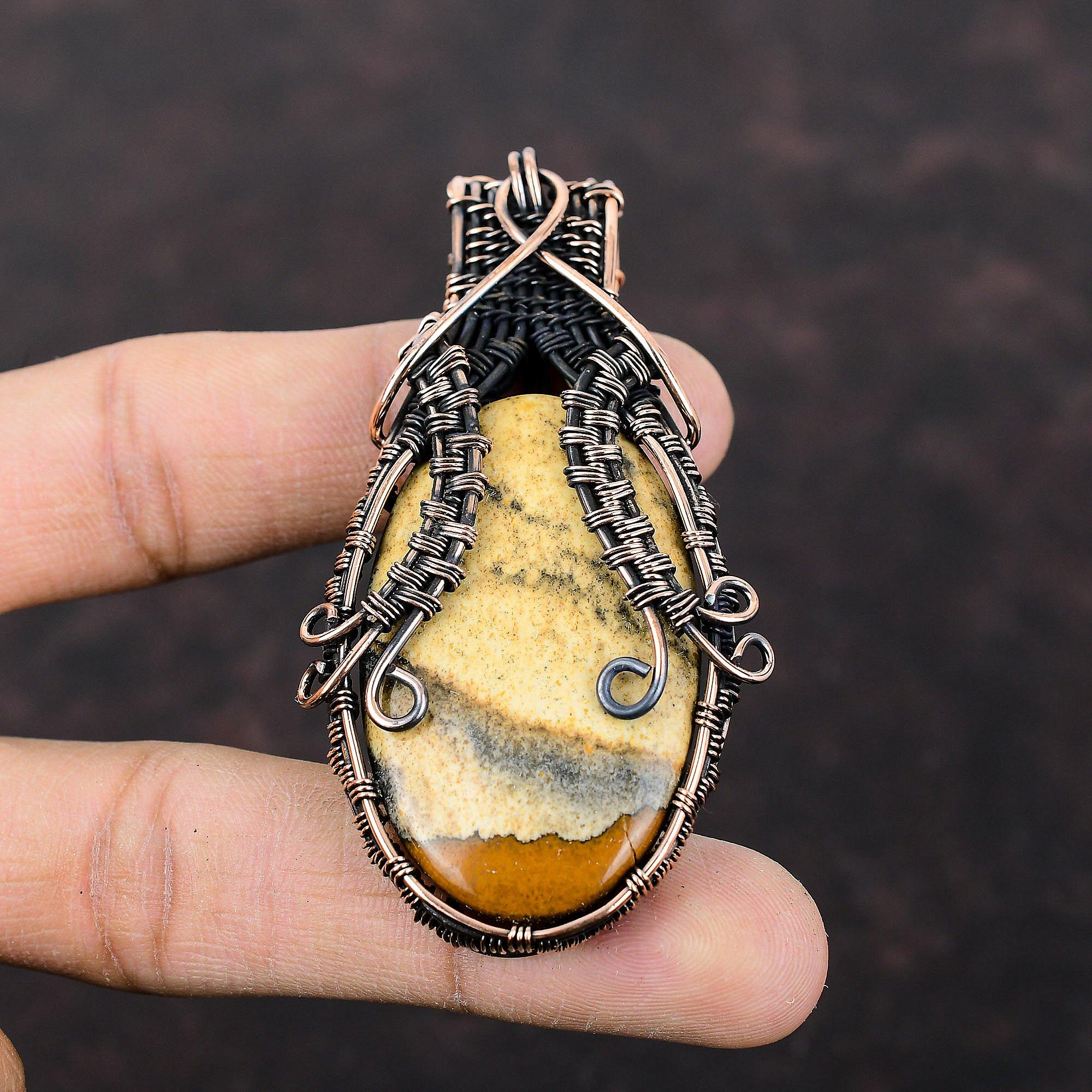 Picture Jasper Pendant Copper Wire Wrapped Pendant Gemstone Pendant Copper Wire Wrap Jewelry Latest Design Pendant Handmade Jewelry For Gift