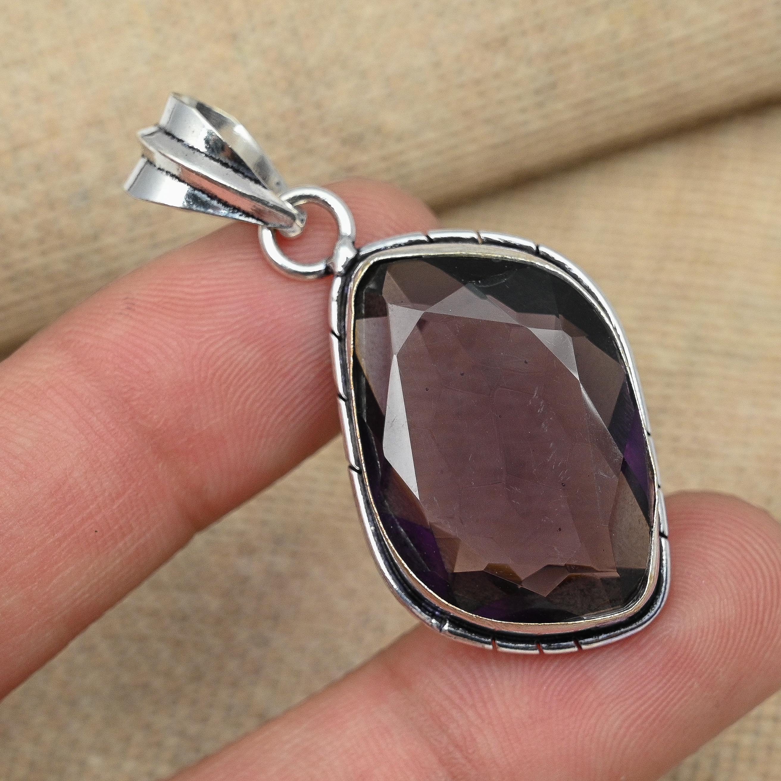 Solid 925 Sterling Silver Handmade Amethyst Gemstone Jewelry Fantastic Pendant