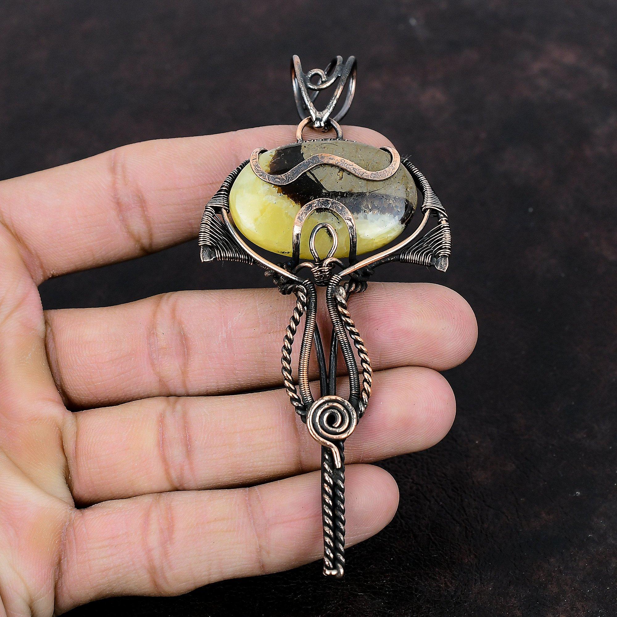 Септарианский кулон, обернутый медной проволокой, кулон ручной работы, септарианский ювелирный кулон, оригинальный драгоценный камень, ювелирный медный проволока, свадебный подарок