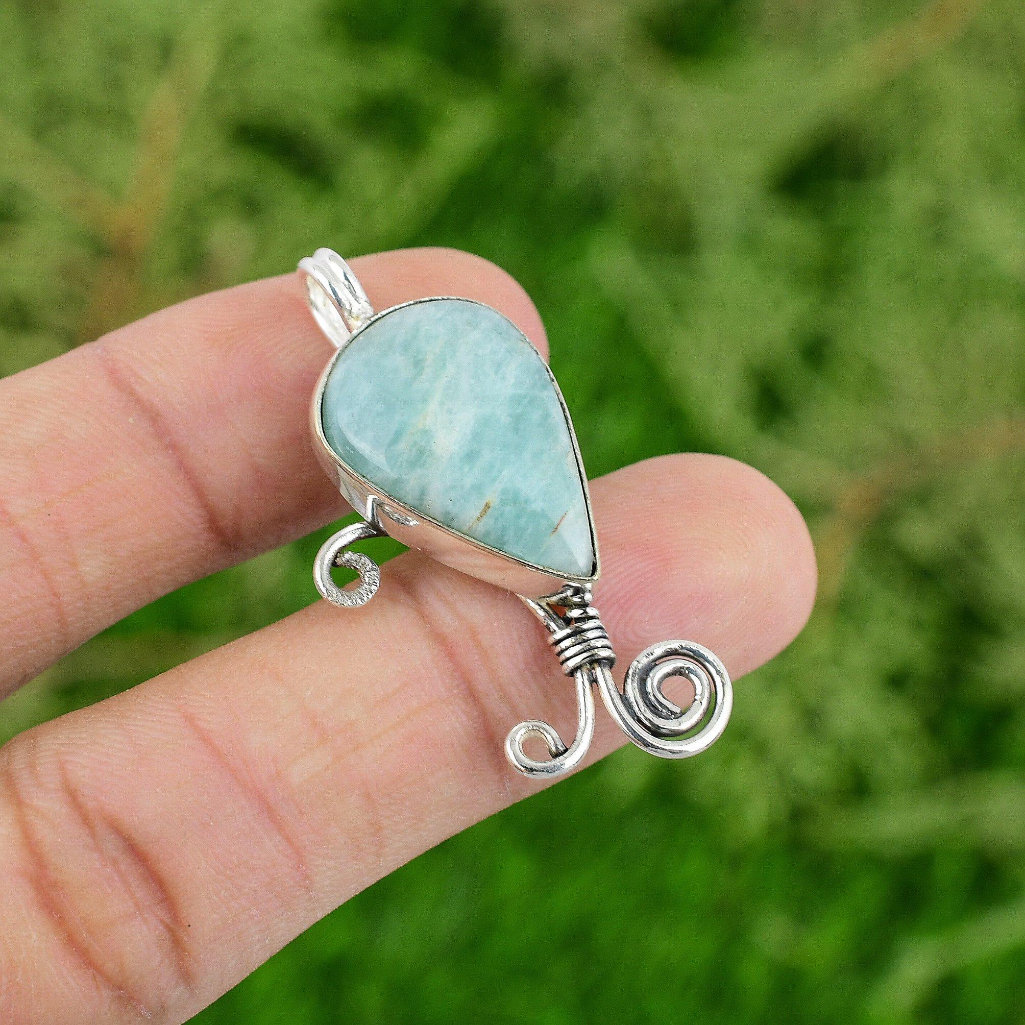 Amazonite Pendant 925 Sterling Silver Pendant Gemstone Pendant Handmade Latest Design Pendant Gifts For Mother