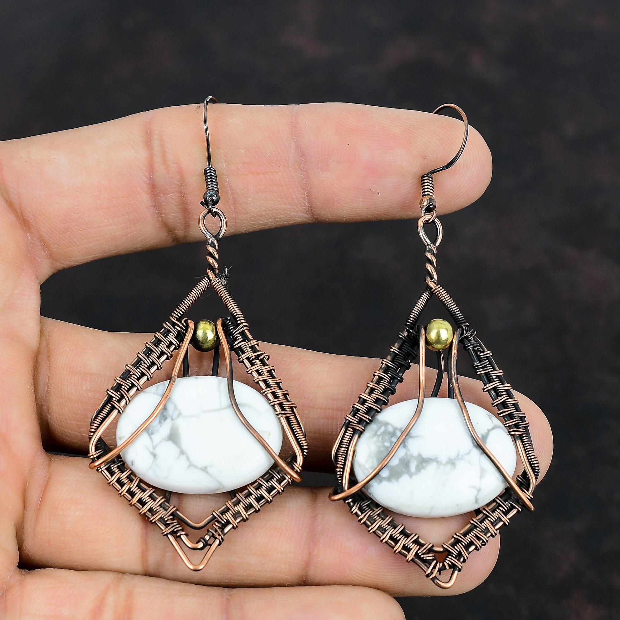 Серьги из хаулита, медная проволока, обернутая вручную, ювелирные изделия из настоящих драгоценных камней, медные украшения, серьги с камнями по рождению, проволочная обертка, ювелирные изделия для подарков