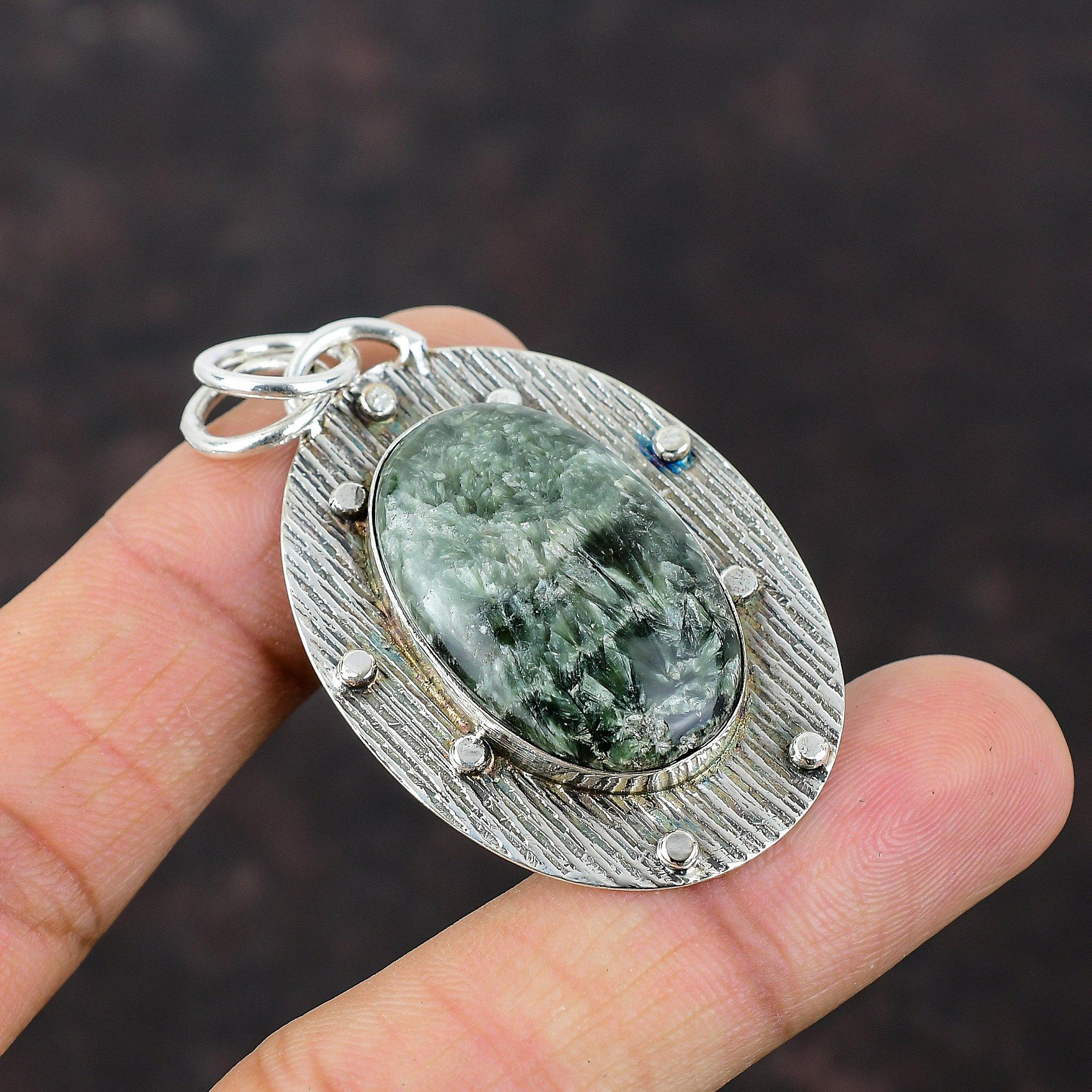 Кулон с серафинитом, ювелирные изделия из драгоценных камней высшего качества, подвеска из стерлингового серебра 925 пробы, ручная работа, ювелирный подарок в стиле бохо для жены, подвеска последнего дизайна