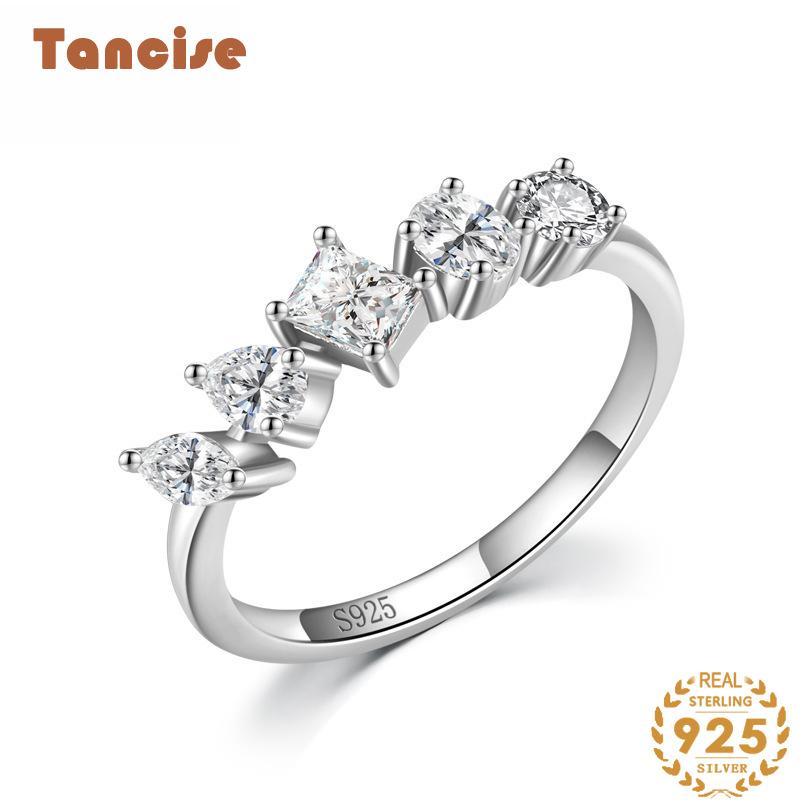 Tancise Classic 925 Sterling Silver Zircon Ring Ladies Jewelry Wedding Promise Party Gift