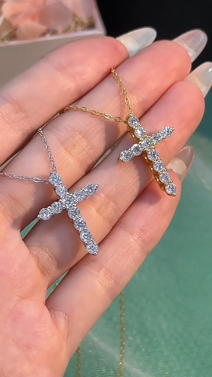 Ожерелье с подвеской в форме креста из серебра 925 пробы D цвета 1,1 карата 3 мм с муассанитом VVS1 для женщин и мужчин