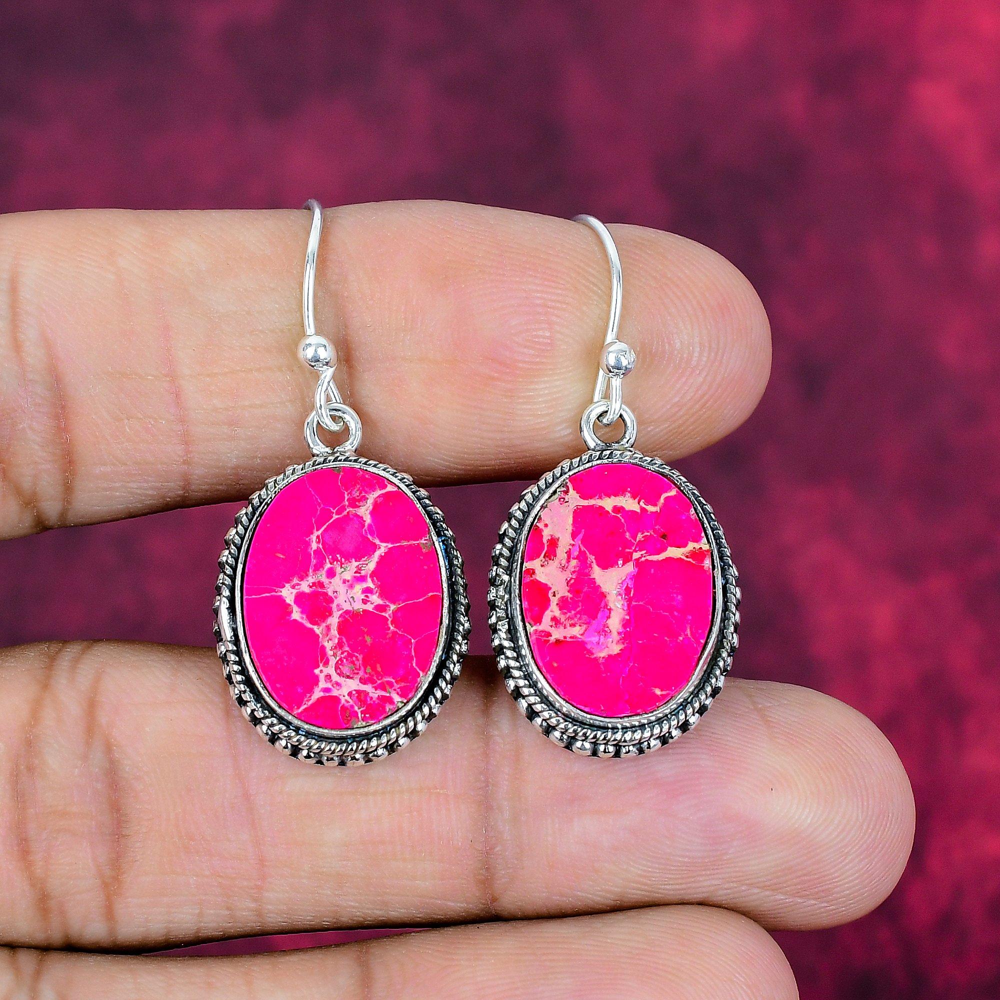 Pink Sea Sediment Earrings, 925 Solid Sterling Silver Gemstone Jewelry, Handmade Earrings, For Thanksgiving
