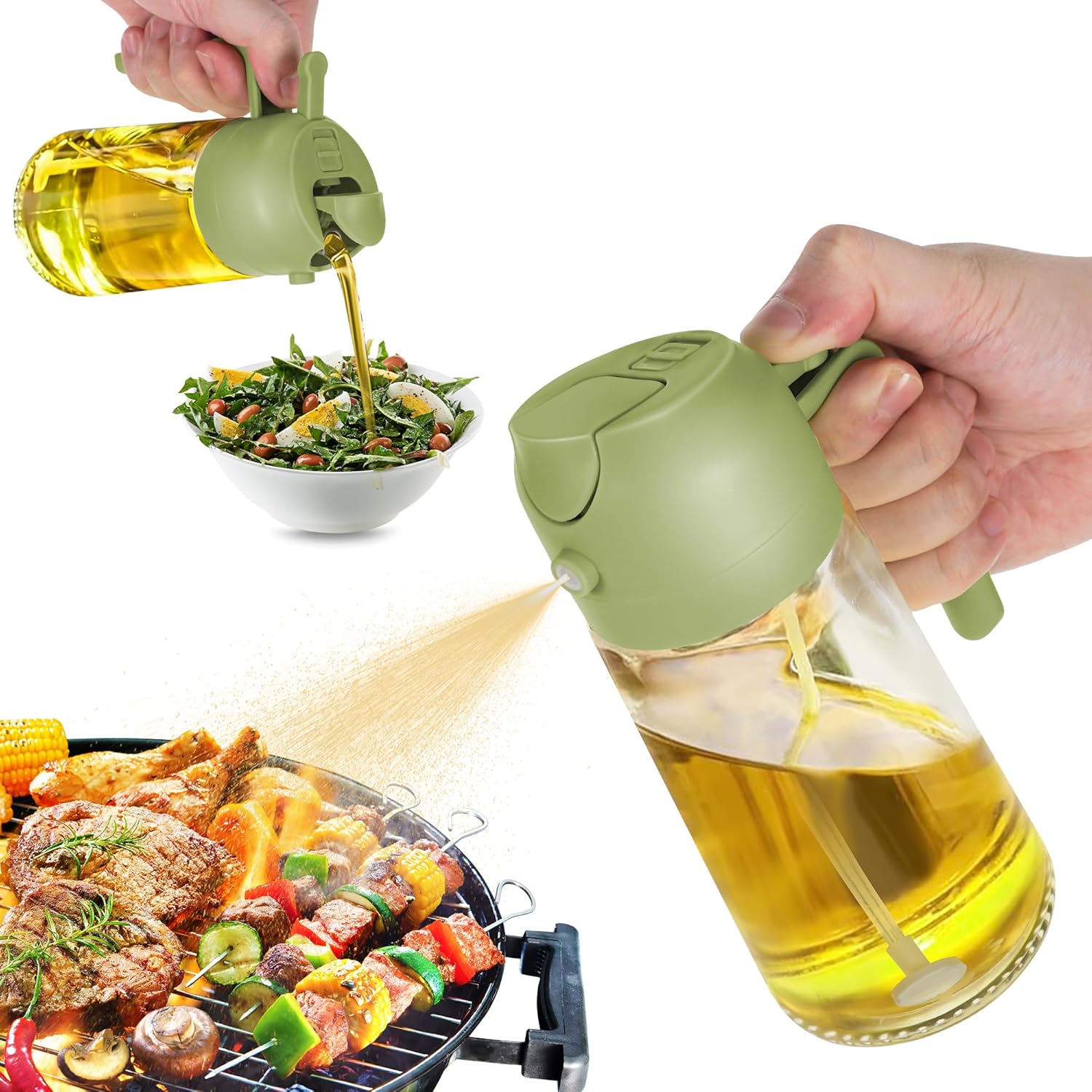 Бутылка-диспенсер для кухни 2 в 1 Диспенсер для оливкового масла и распылитель масла - Бутылка для оливкового масла 470 мл - Распылитель масла Кулинария Кухня Салат, барбекю Черный