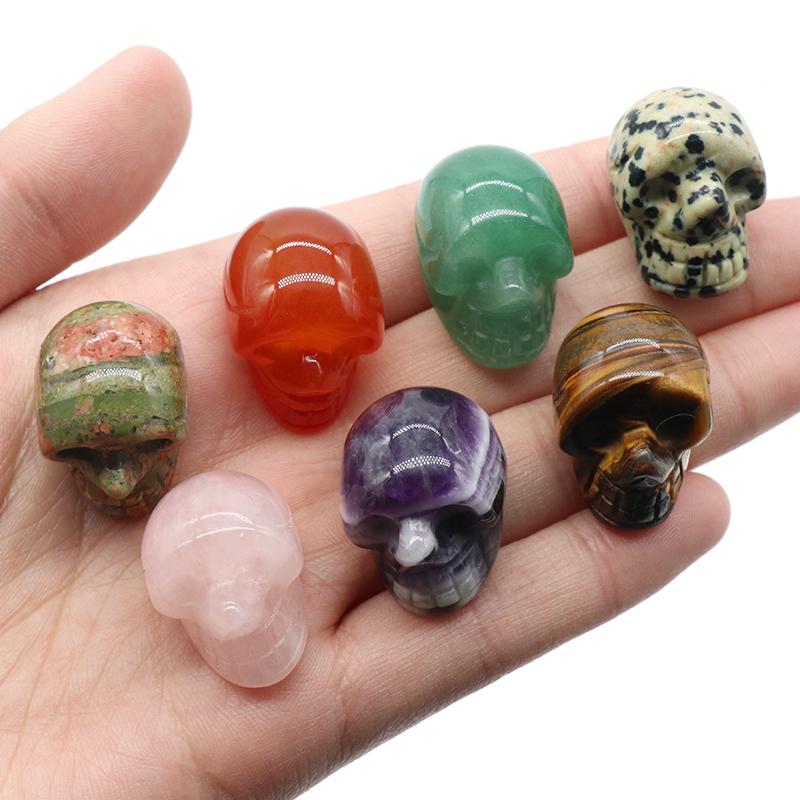 1Pc Natural Stone Carved Skull Natural Crystal Crafts Ornaments Halloween Ghost Festival Decorations Jewelry Furnishings Supplies Gifts 25x20x18 Mm