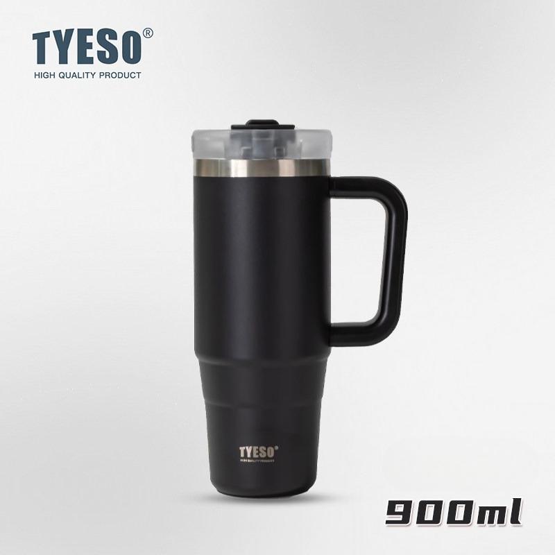 Tyeso 900ML Big Capacity Vacuum Cup With Handle Straw Stainless Steel Car Mug Thermal Iced Travel Insulated Tumbler Bottle