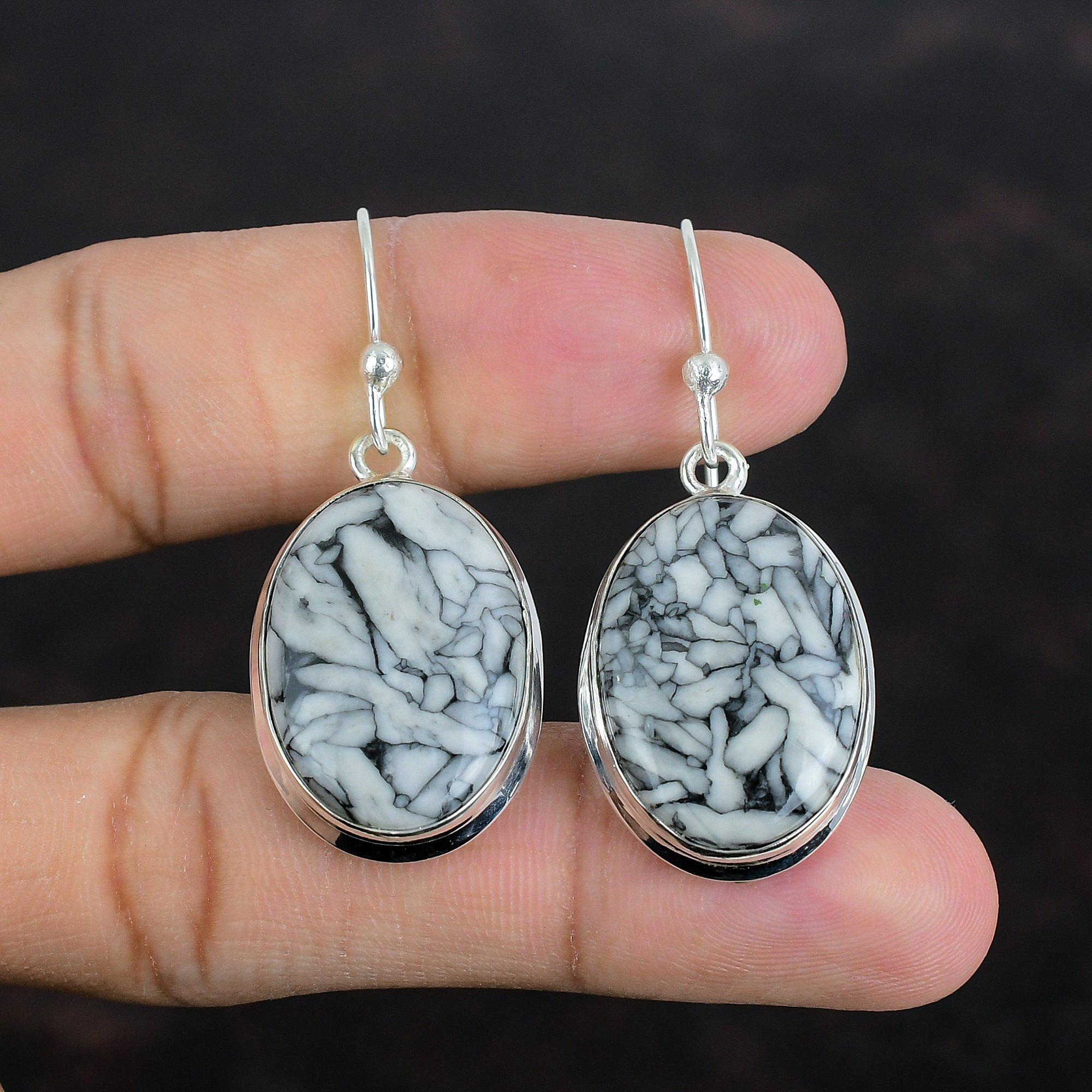 Серьги из яшмы Pinolith, драгоценные камни, серьги из стерлингового серебра 925 пробы, ювелирные изделия из яшмы Pinolith, серьги ручной работы, подарки на годовщину