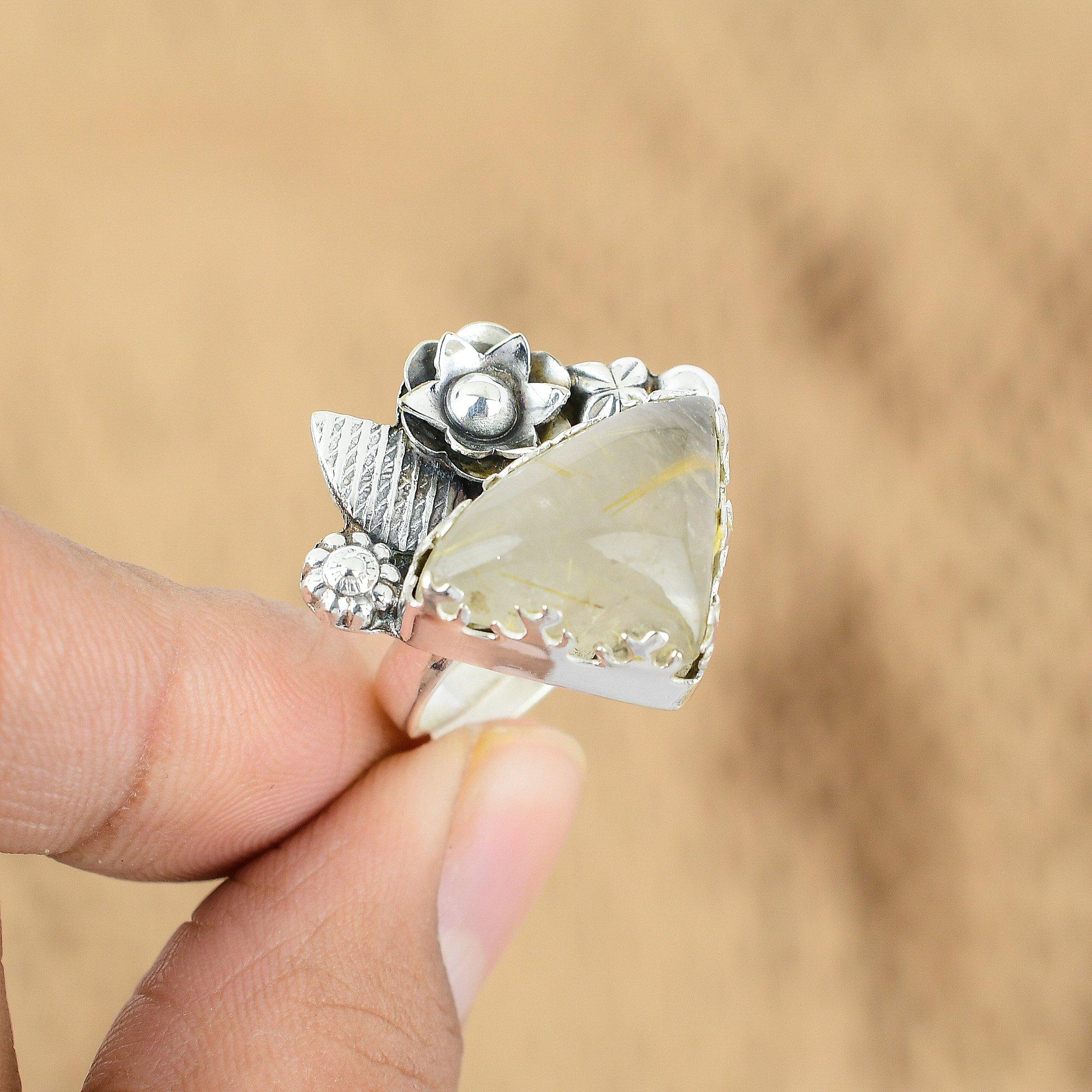 Распродажа ко Дню памяти Кольцо-обещание с цветком и золотистым рутилом, ювелирное изделие, серебро 925 пробы