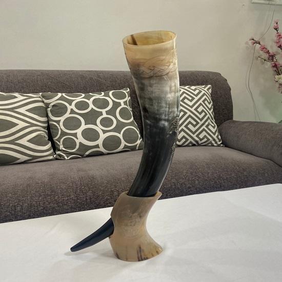 Home Real Viking Drinking Horn with Stand Ale Medieval Inspired Natural Finish Rustic Mythical Drink Vessel