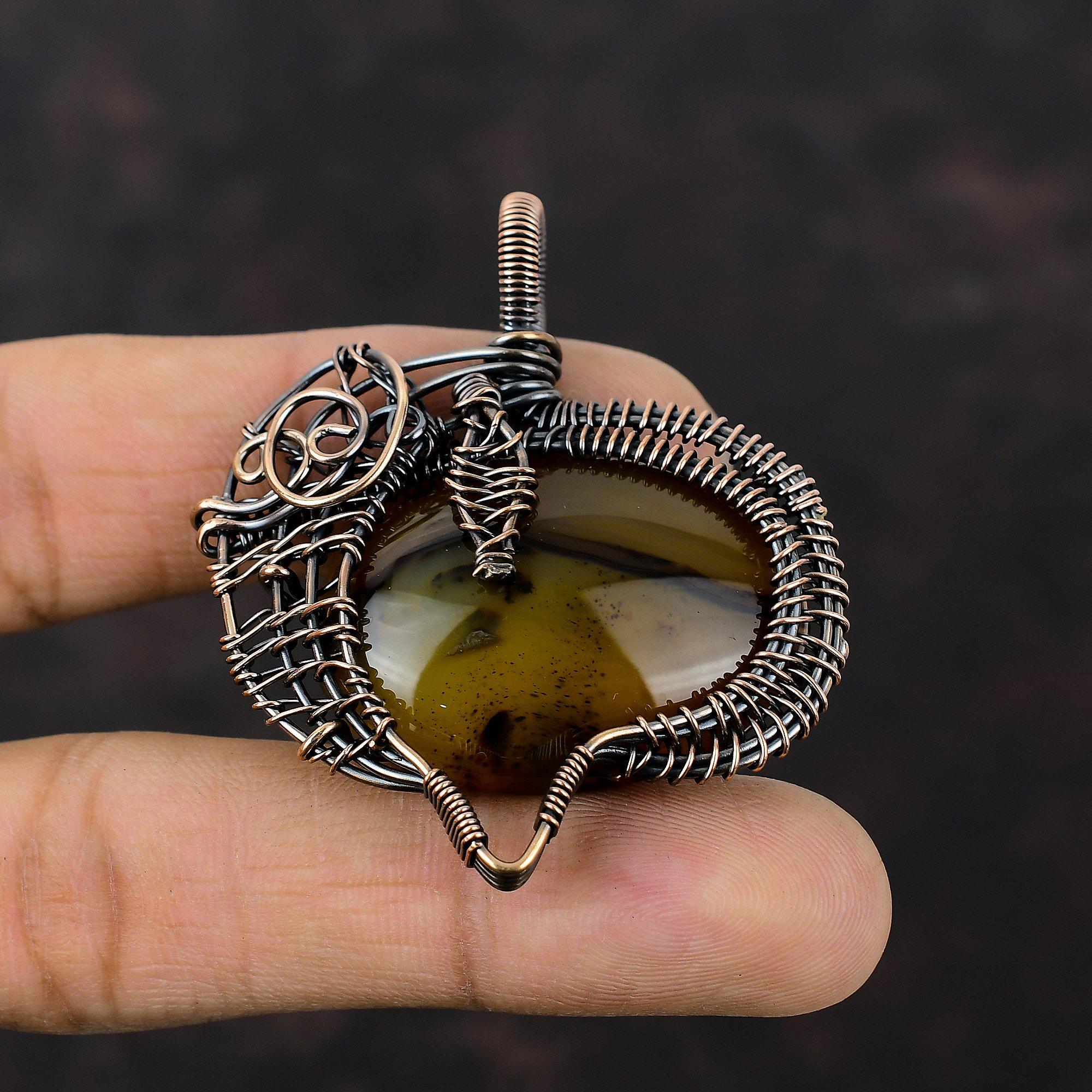 Подвеска из агата из Монтаны, медная подвеска, обернутая проволокой, подвеска ручной работы, медные украшения, подвеска из настоящего драгоценного камня, обернутая проволокой, подарок для матери
