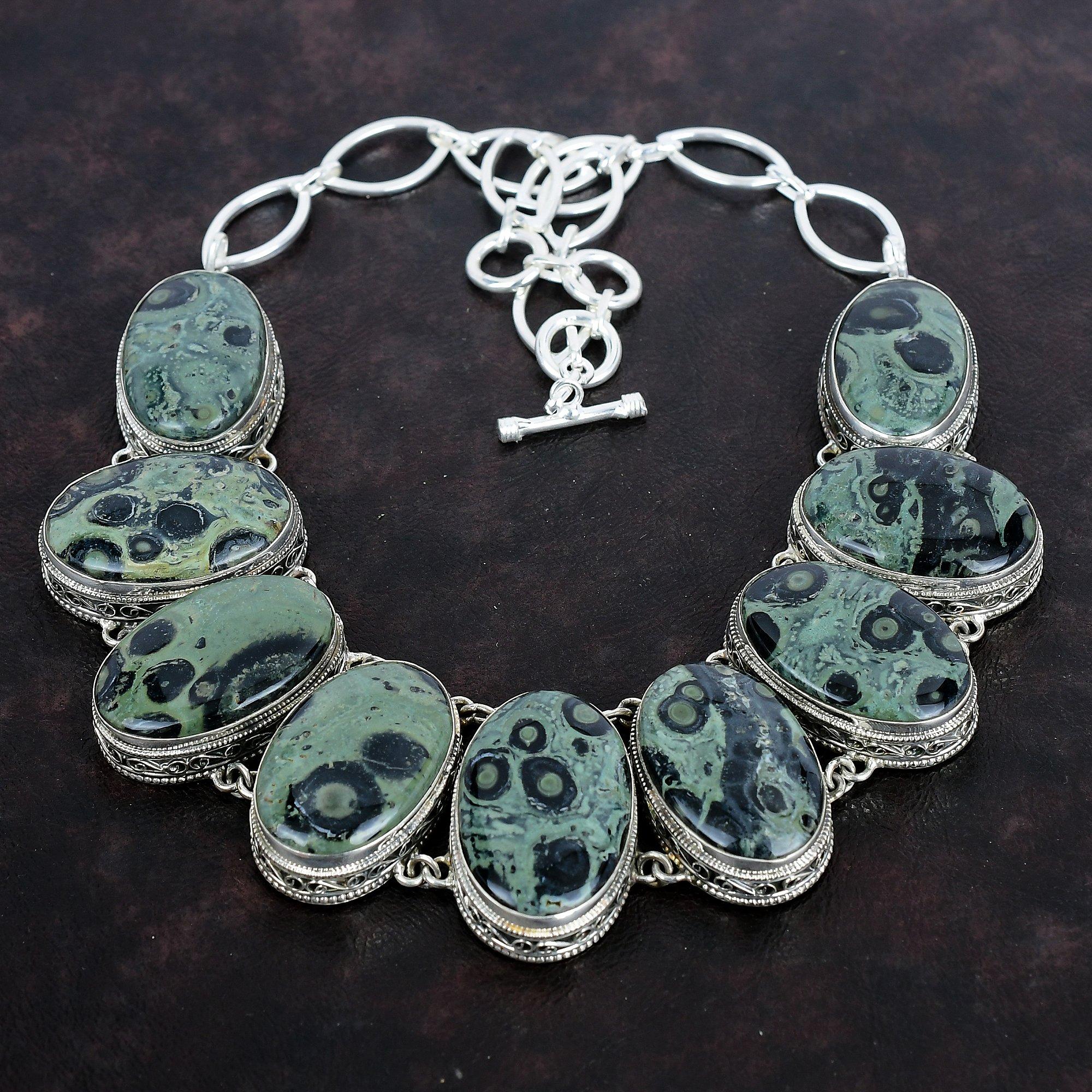 Ожерелье из яшмы Камбаба, настоящие драгоценные камни, винтажное ожерелье ручной работы, ожерелье из стерлингового серебра 925 пробы, регулируемое ожерелье с цепочкой, подарки для нее