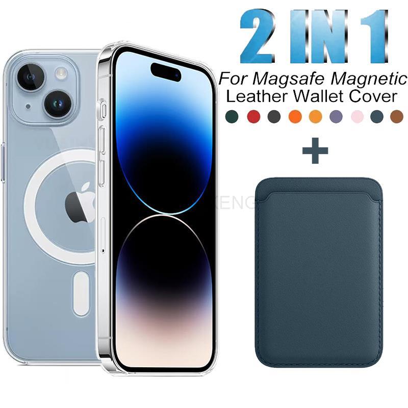 Магнитный чехол для беспроводной зарядки Magsafe для iPhone 15 13 14 12 11 Pro MAX Mini XR XS Plus, кожаный чехол-кошелек с держателем для карт