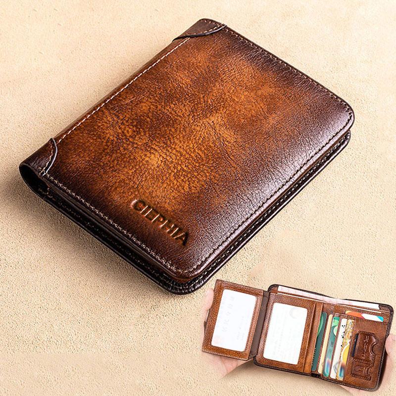 Натуральная Кожа Rfid Кошельки для Мужчин Винтаж Тонкий Короткий Многофункциональный ID Держатель Кредитной Карты Мешок Денег