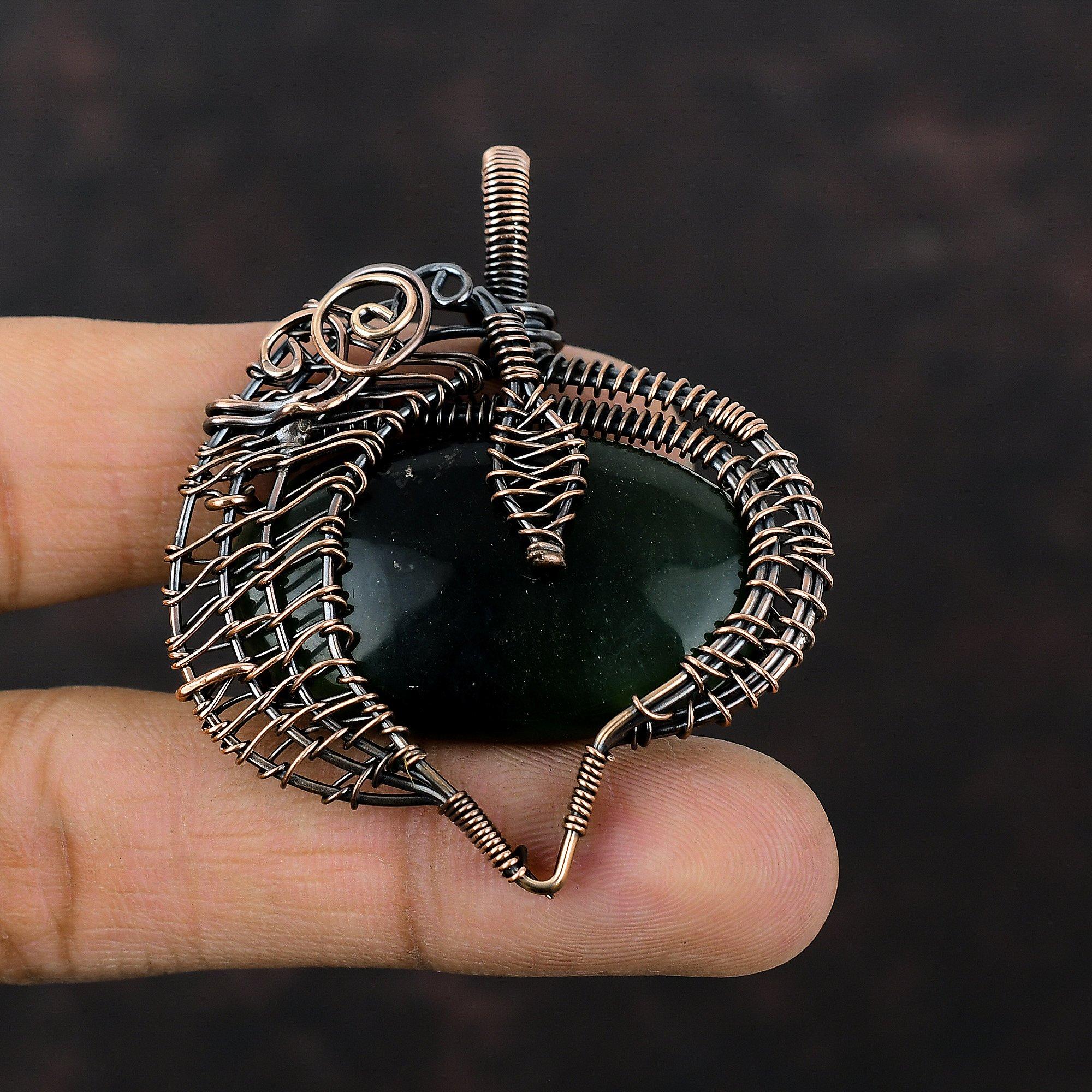 Подвеска из вазонита, подвеска из медной проволоки, подвеска из драгоценного камня ручной работы, ювелирные изделия из натурального вазонита, потрясающий кулон, подарок для него, ювелирные изделия из меди