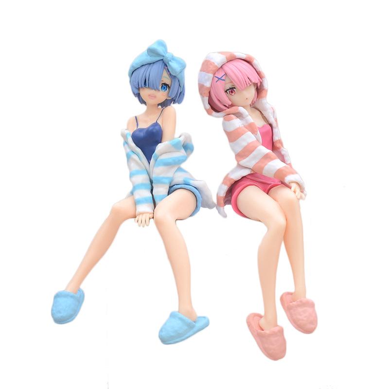 Фигурка аниме Rem 15 см RE: Жизнь с нулевого начала в другом мире Ram Домашняя одежда Сидящая модель Пробка для лапши Игрушка-кукла из ПВХ