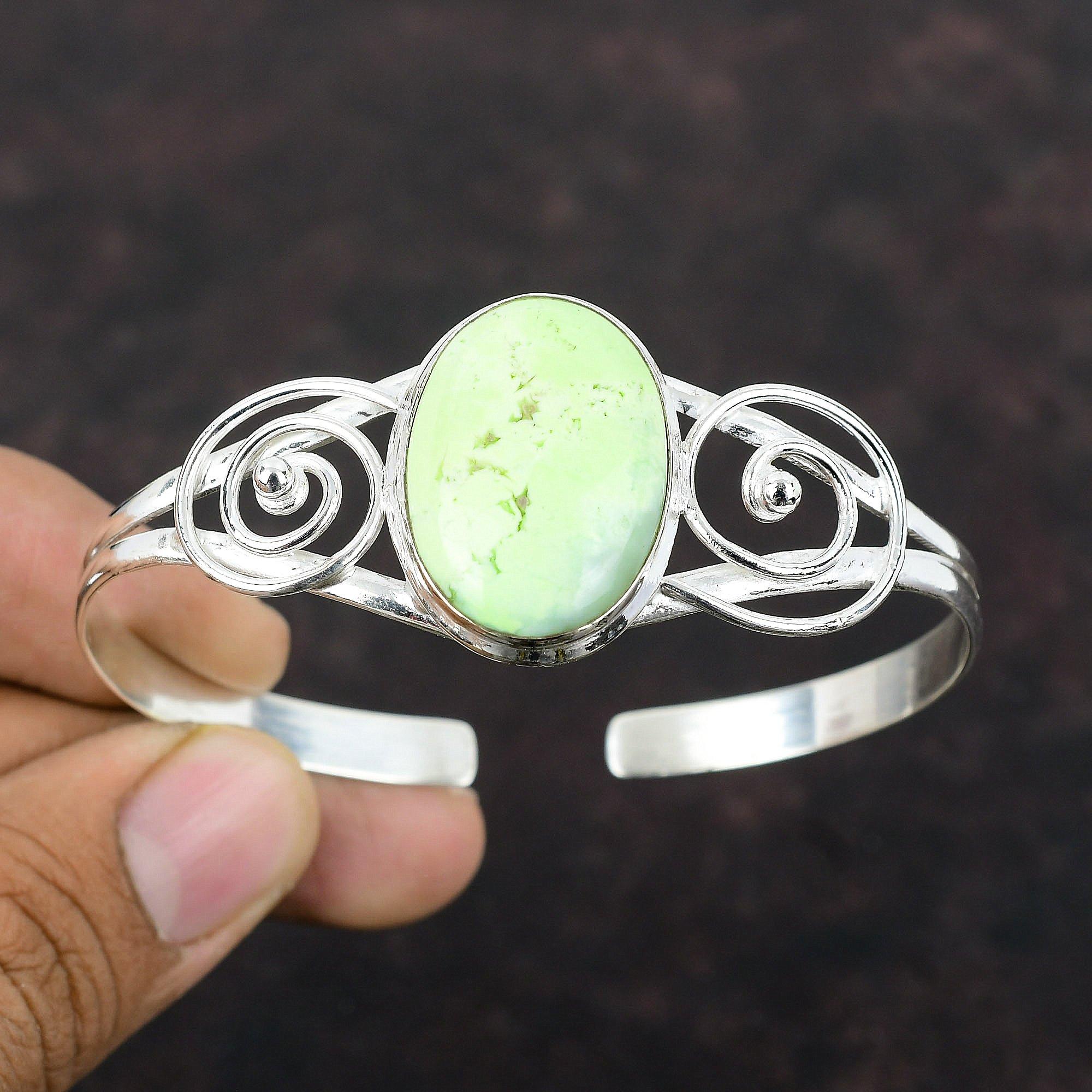 Браслет-манжета с лимонным хризопразом, браслет из натурального драгоценного камня, стерлинговое серебро 925 пробы, регулируемый браслет-манжета, браслет ручной работы, серебряные украшения для подарка