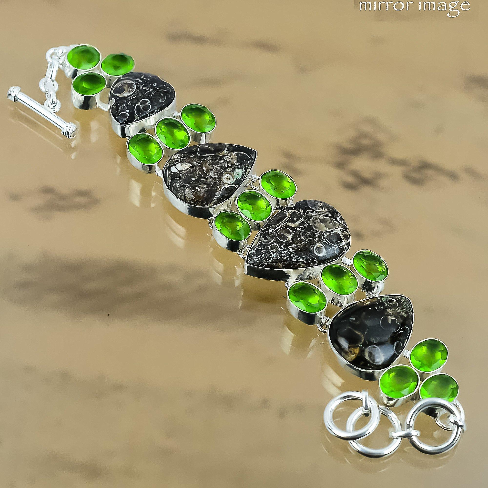 Natural Turritella Agate Gemstone Chain Adjustable Bracelet 925 Silver For Girls