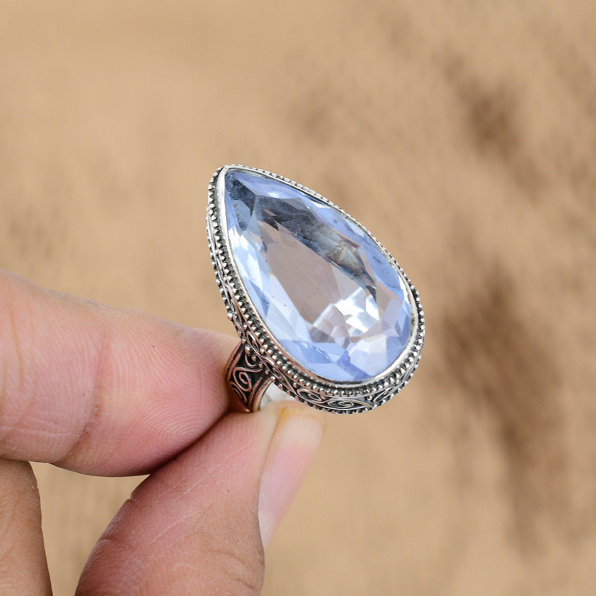 Подарок для нее Натуральный танзанитовый кварц Кольцо-обещание Винтаж Размер 9 Серебро 925 пробы