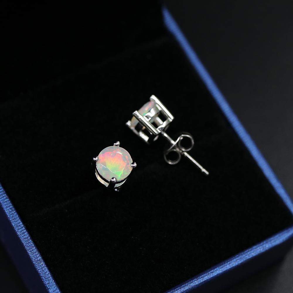 Simple 925 Sterling Silver Opal Stud Small Earrings Round 5mm Natural Gemstones Fine Jewelry for Women Dailly Wear Nice Birthday Gift